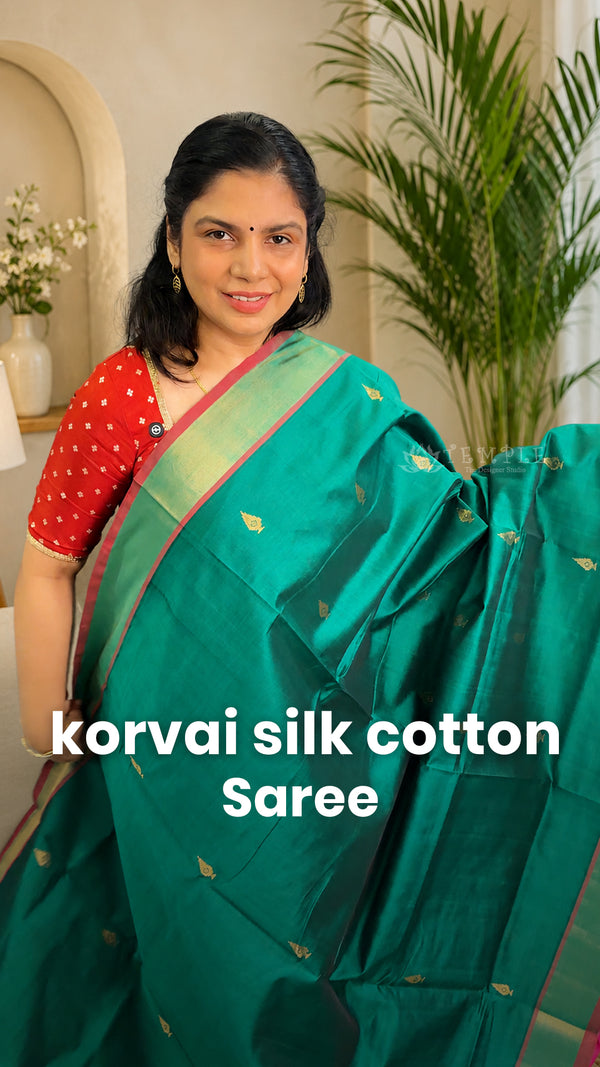 Saree Name - Korvai Silk Cotton Saree

Blouse - Contrast Blouse

Le...