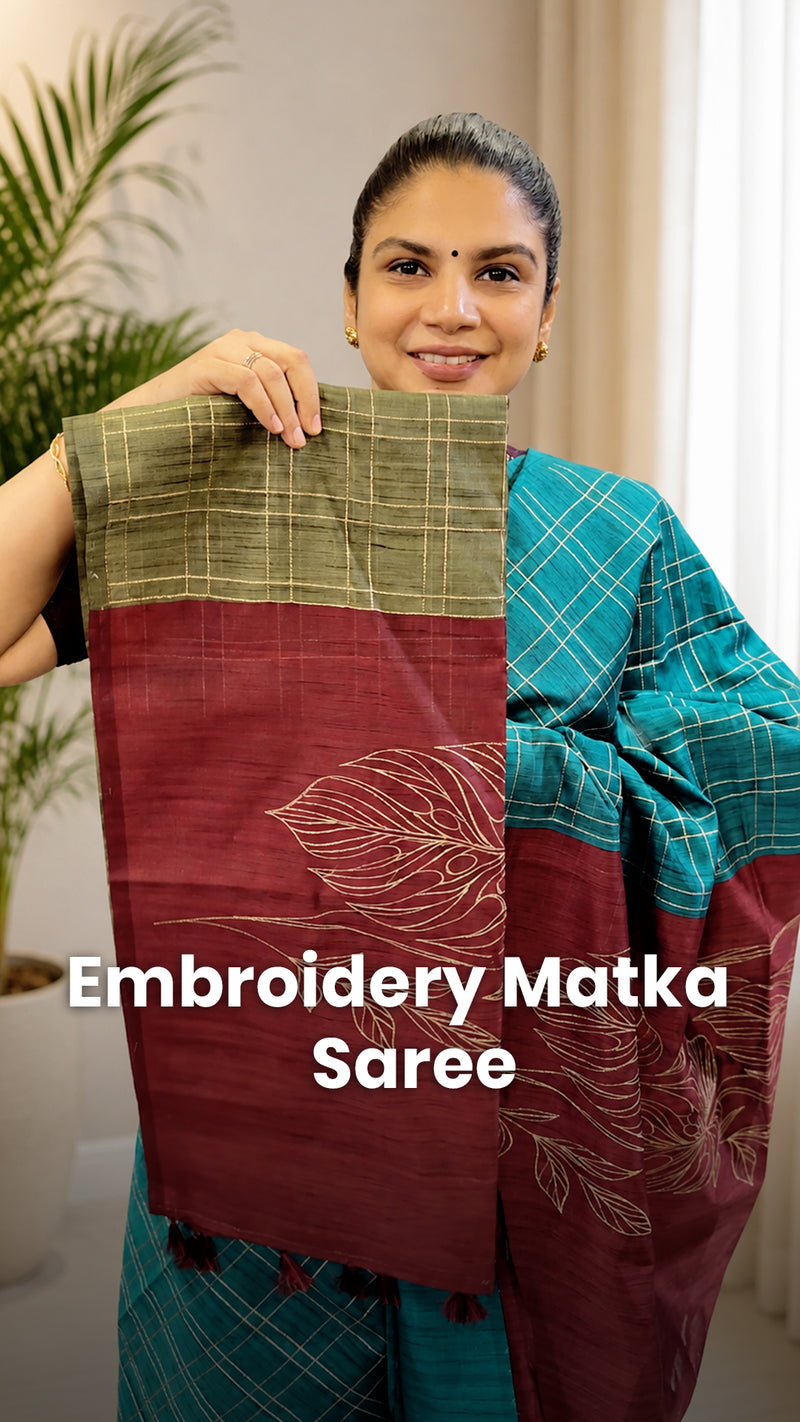 Saree Name - Embroidery Matka Saree

Blouse - Contrast Blouse

Leng...