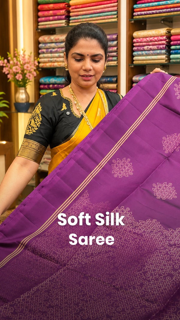 Saree Name - Soft Silk Saree(Kolam Design)

Blouse - Self Colour Bl...