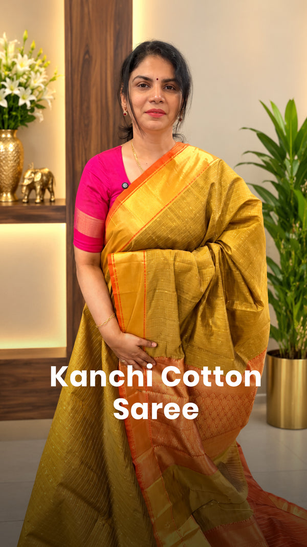 Saree Name - Kanchi Cotton Saree

Blouse - Contrast Blouse

Length ...