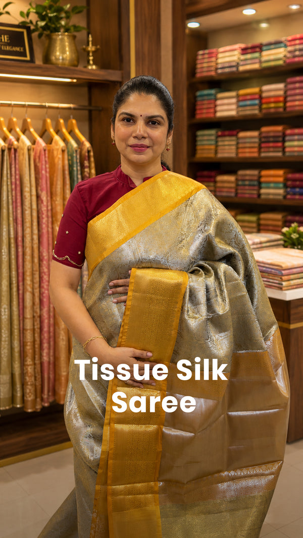 Saree Code -  TTDS3506

Saree Name - Tissue Silk Saree

Blouse - Co...