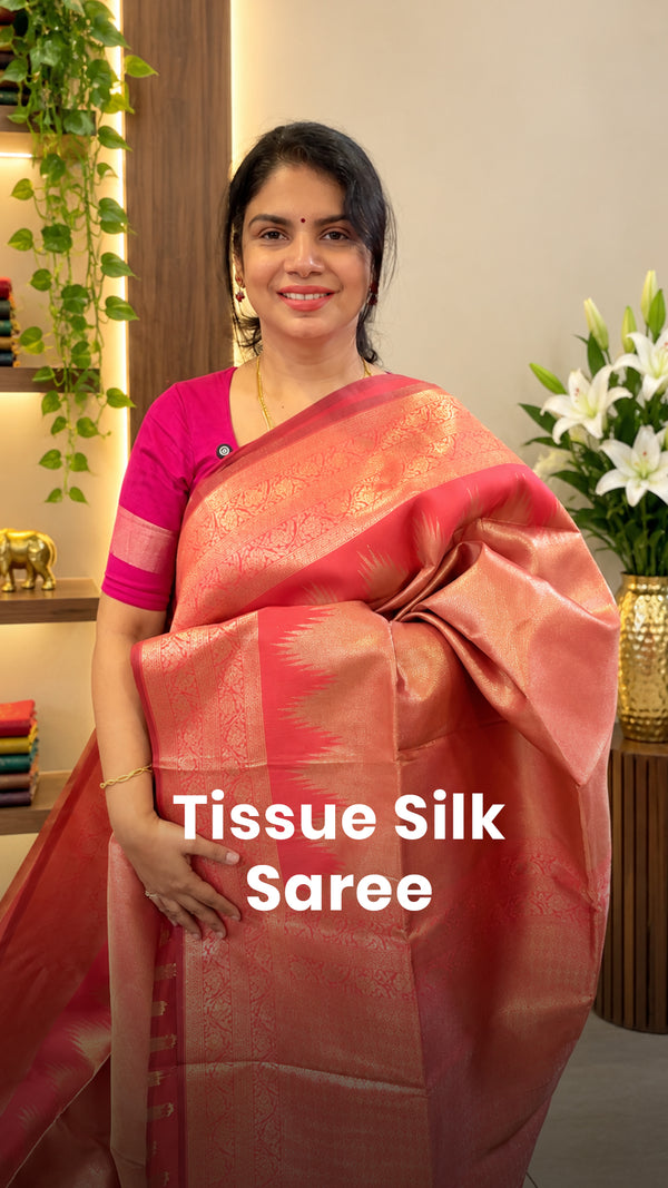 Saree Name - Tissue Silk Saree

Blouse - Contrast Blouse

Length - ...