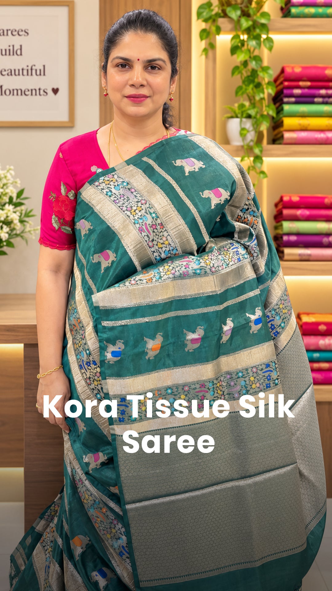 Saree Name - Kora Tissue Silk Saree

Blouse - Brocade Blouse

Lengt...