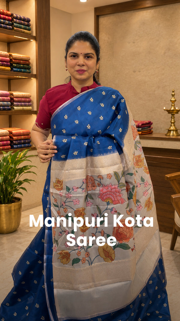 Saree Name - Manipuri Kota Saree

Length - 5mtrs to 5.5mtrs

Delive...