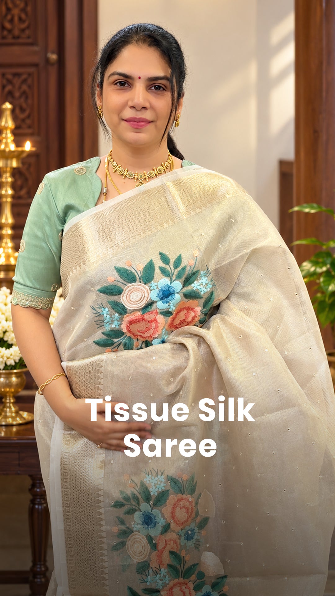 Saree Name - Tissue Silk Saree

Blouse - Self colour Blouse

Length...
