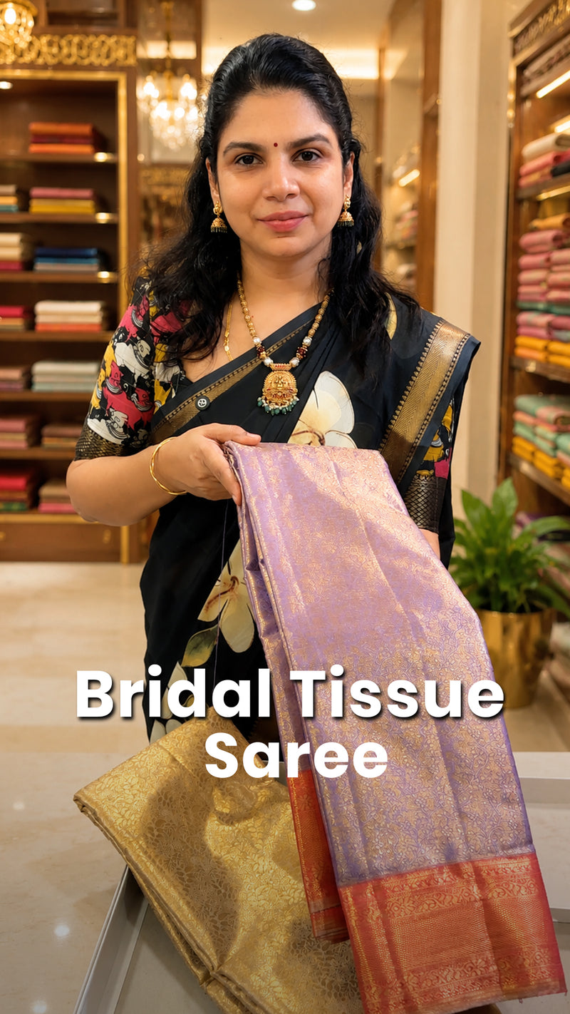 Saree Name - Bridal Tissue Silk Saree

Blouse - Contrast Blouse

Le...