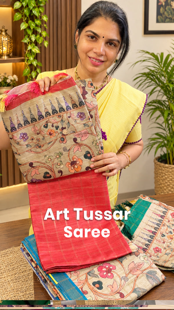 Saree Code - TTDS3580

Saree Name - Tussar Saree

Price - Rs.1000/-...