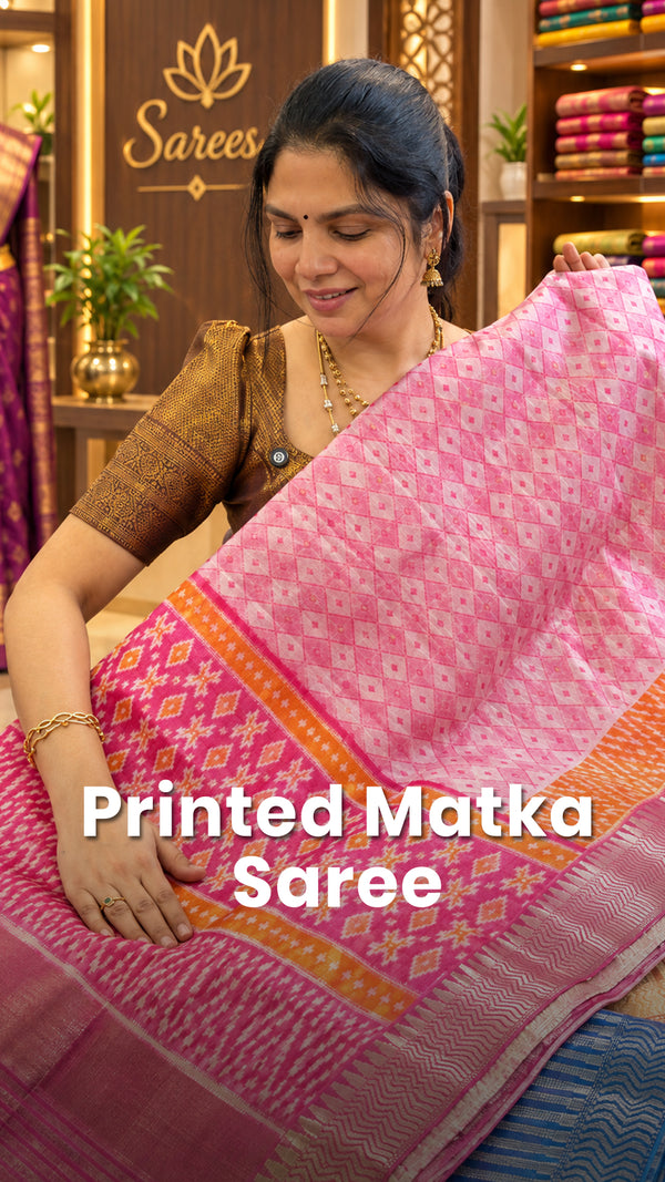 Saree Name - Printed Matka Saree

Length - 5mtrs to 5.5mtrs

Price ...