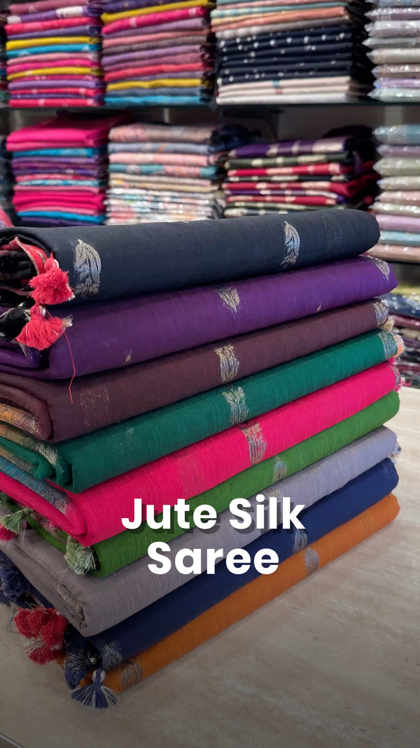 Saree Name - Jute Silk Saree

Blouse - Contrast Blouse

Length - 5m...