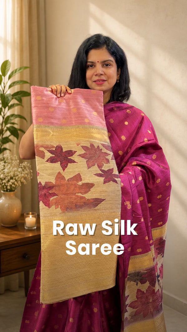 Saree Name - Raw Silk Saree

Blouse -  Printed Blouse

Price - Rs.2...