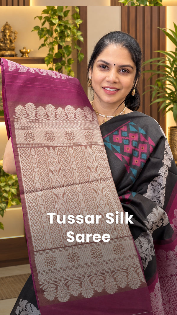 Saree Name - Tussar Silk Saree

Blouse - Contrast Blouse

Length - ...