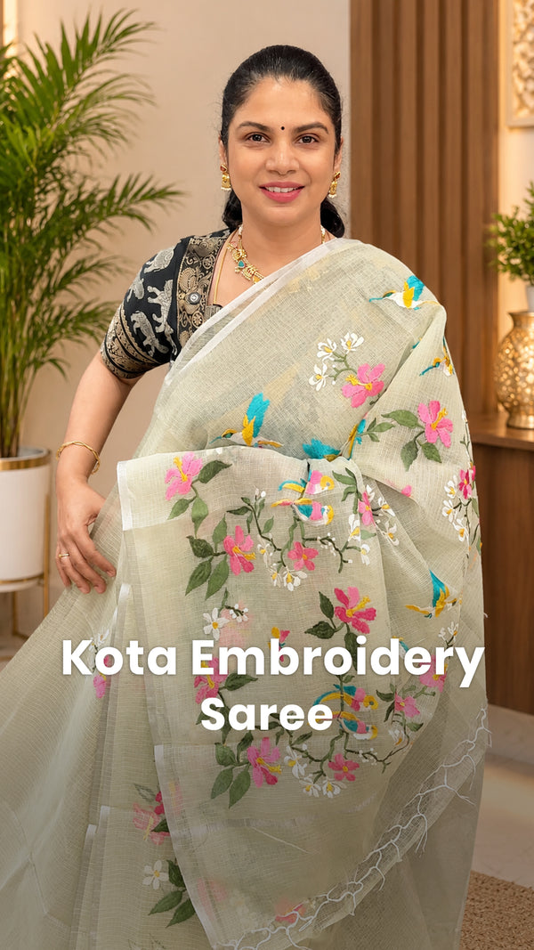 Saree Code - TTDS3608

Saree Name - Kota Cotton Saree With Embroide...