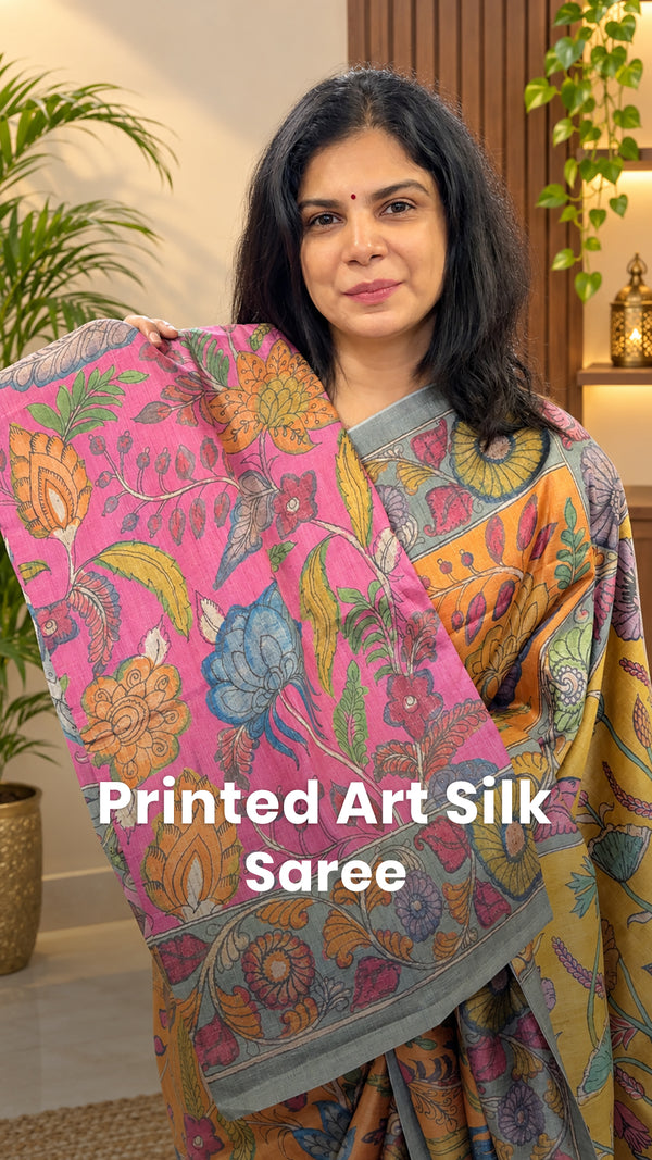 Saree Name - Printed Art Silk Saree

Blouse - Contrast Blouse

Pric...