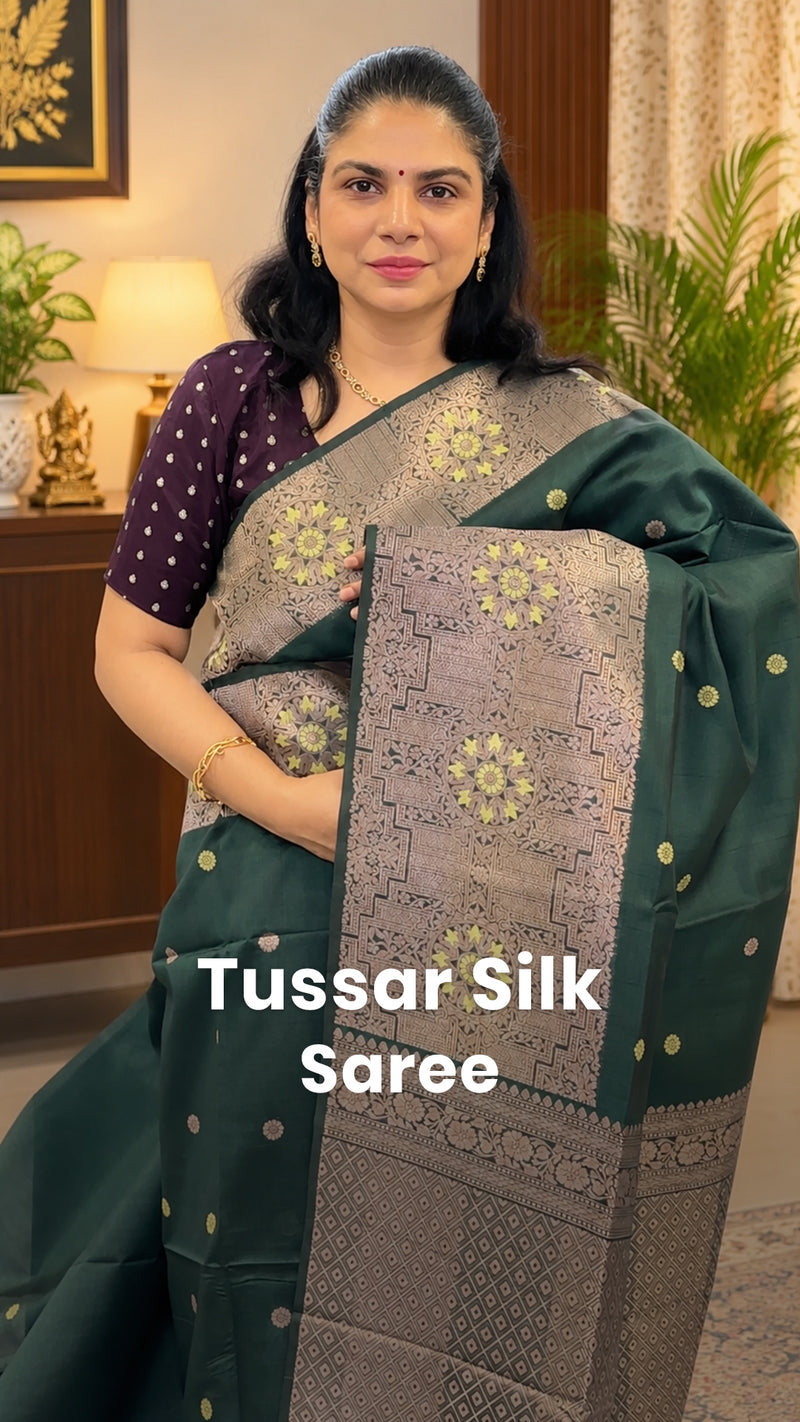 Saree Name - Tussar Silk Saree

Price - Rs.2800/-

Length - 5mtrs t...