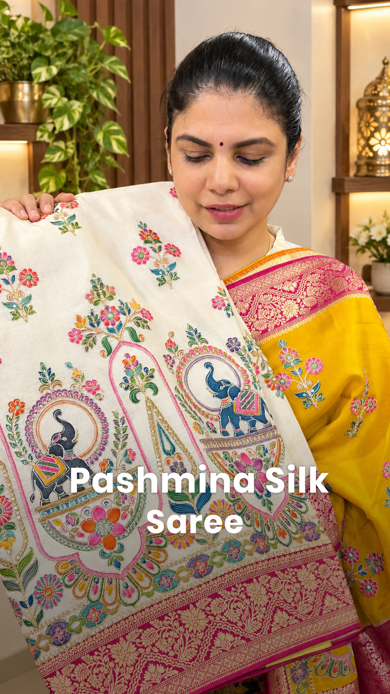 Saree Name - Pashmina Silk Saree

Blouse - Contrast Blouse

Price -...