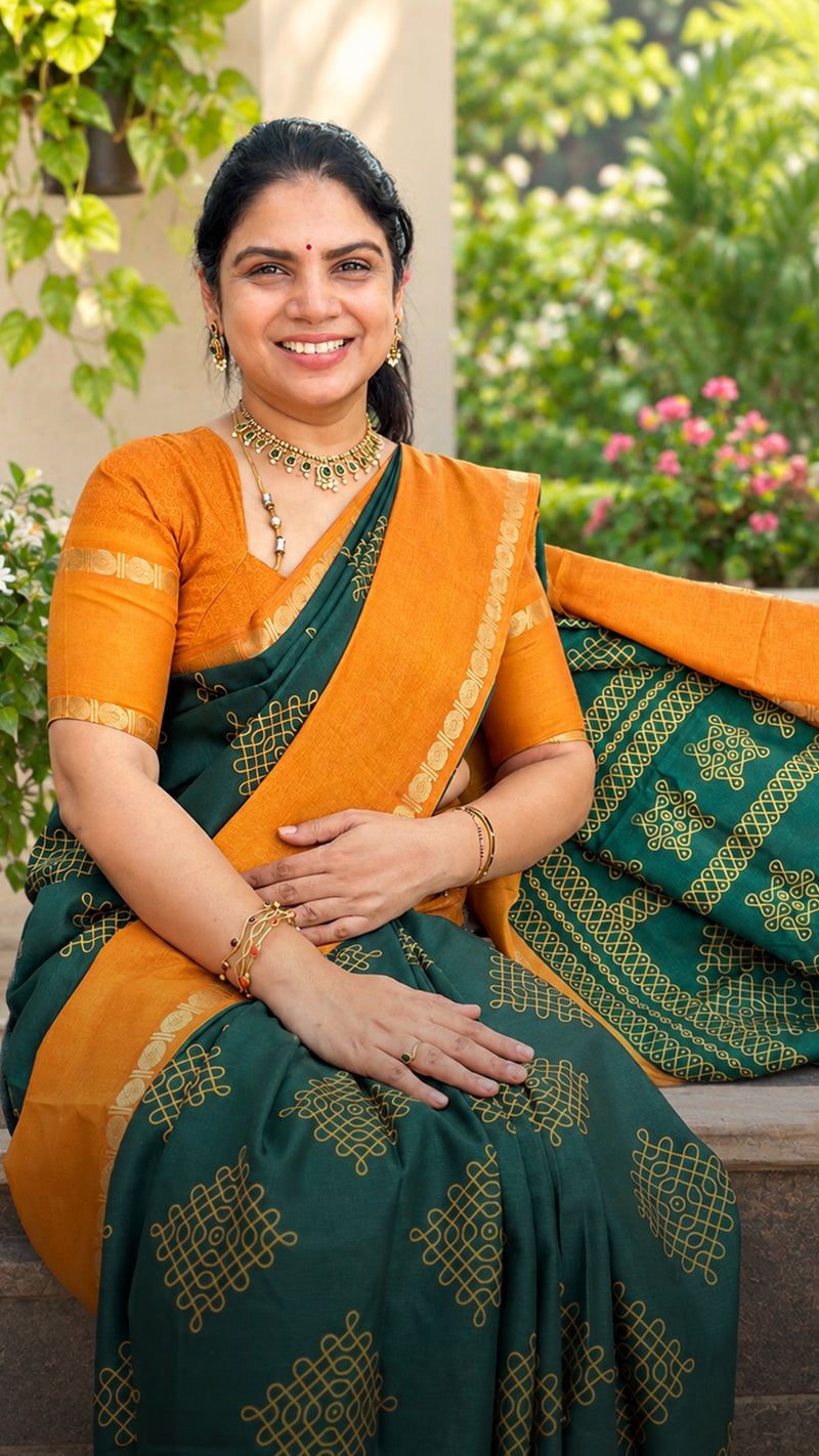 Saree Code - TTDS3571

Saree Name - Kolam Printed Art Silk Saree

B...