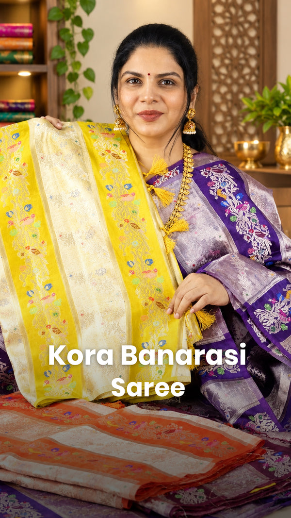 Saree Name - Kora Banarasi Saree

Blouse - Self Colour Blouse

Pric...