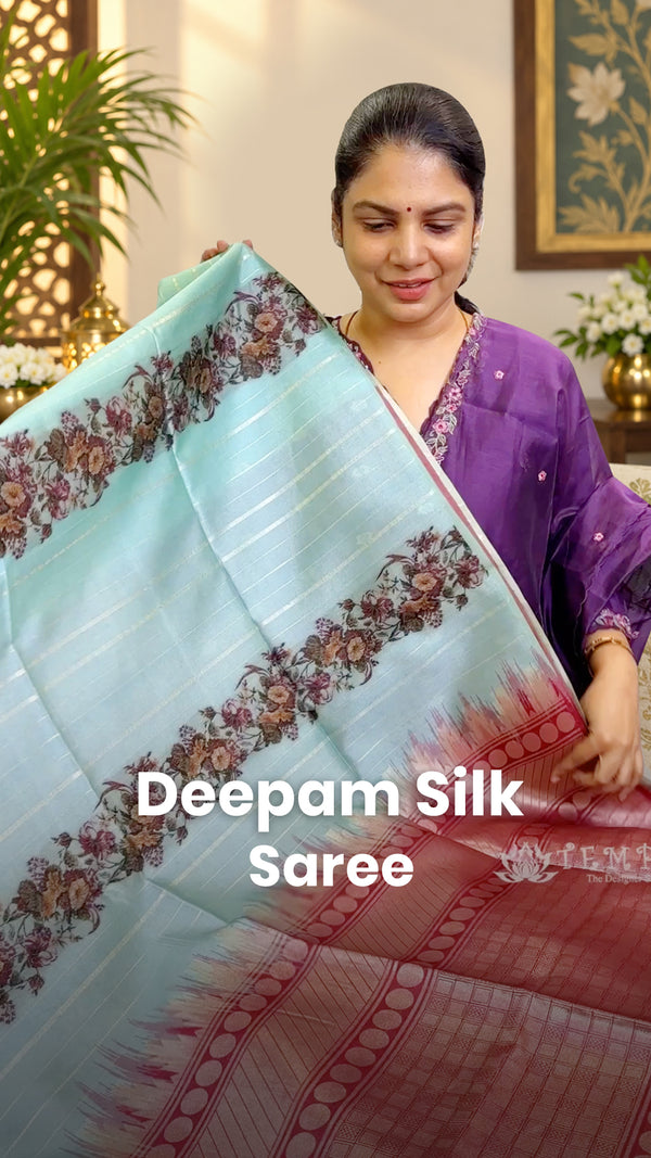 Saree Code - TTDS3581

Saree Name - Deepam Silk Saree

Price - Rs.2...
