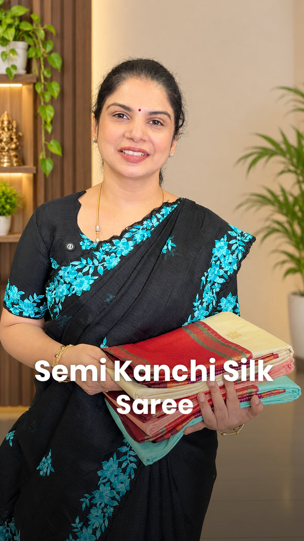 Saree Code - TTDS3615

Saree Name - Semi Kanchi Silk Saree

Blouse ...