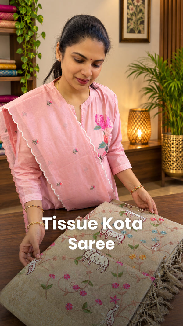 Saree Name - Tissue Kota Saree

Blouse - Self Colour Blouse

Price ...
