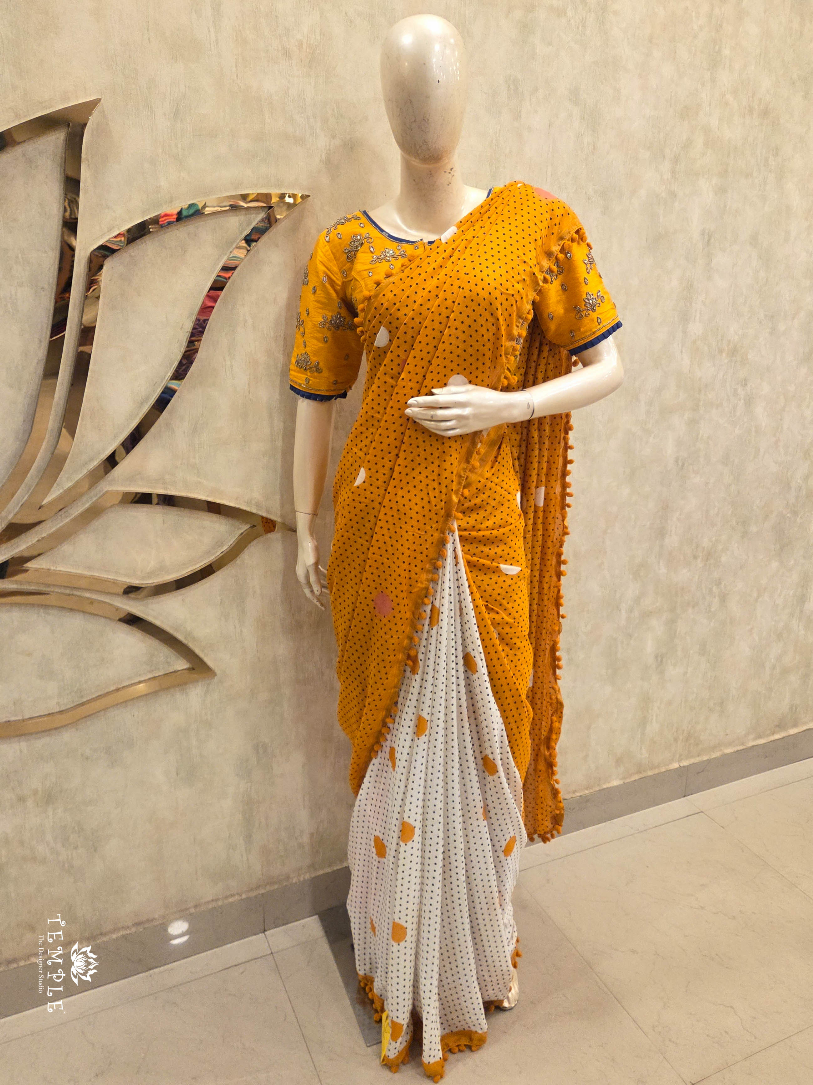 Chanderi Cotton Saree with Pom Pom | TTDS3047