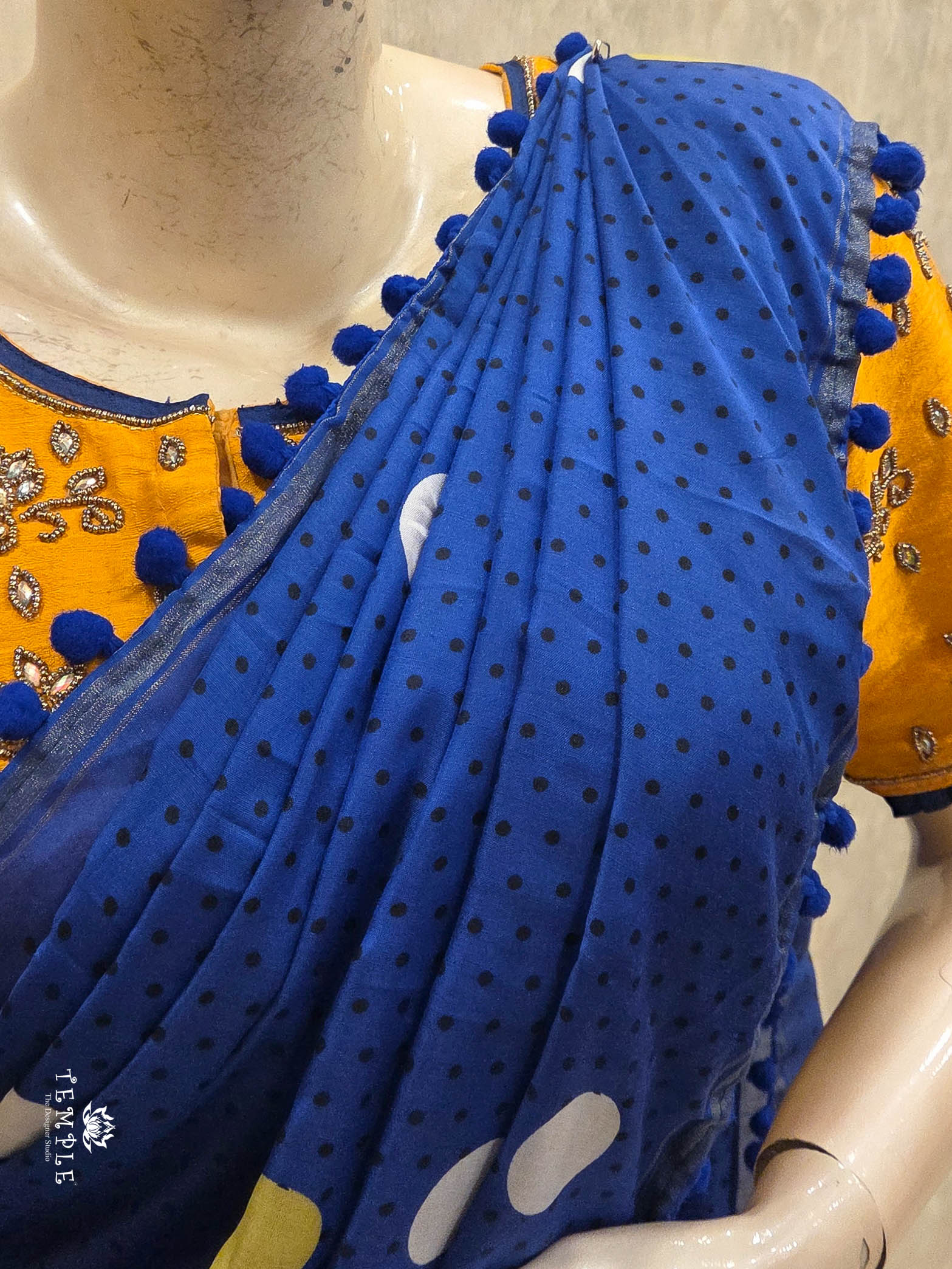 Chanderi Cotton Saree with Pom Pom | TTDS3047