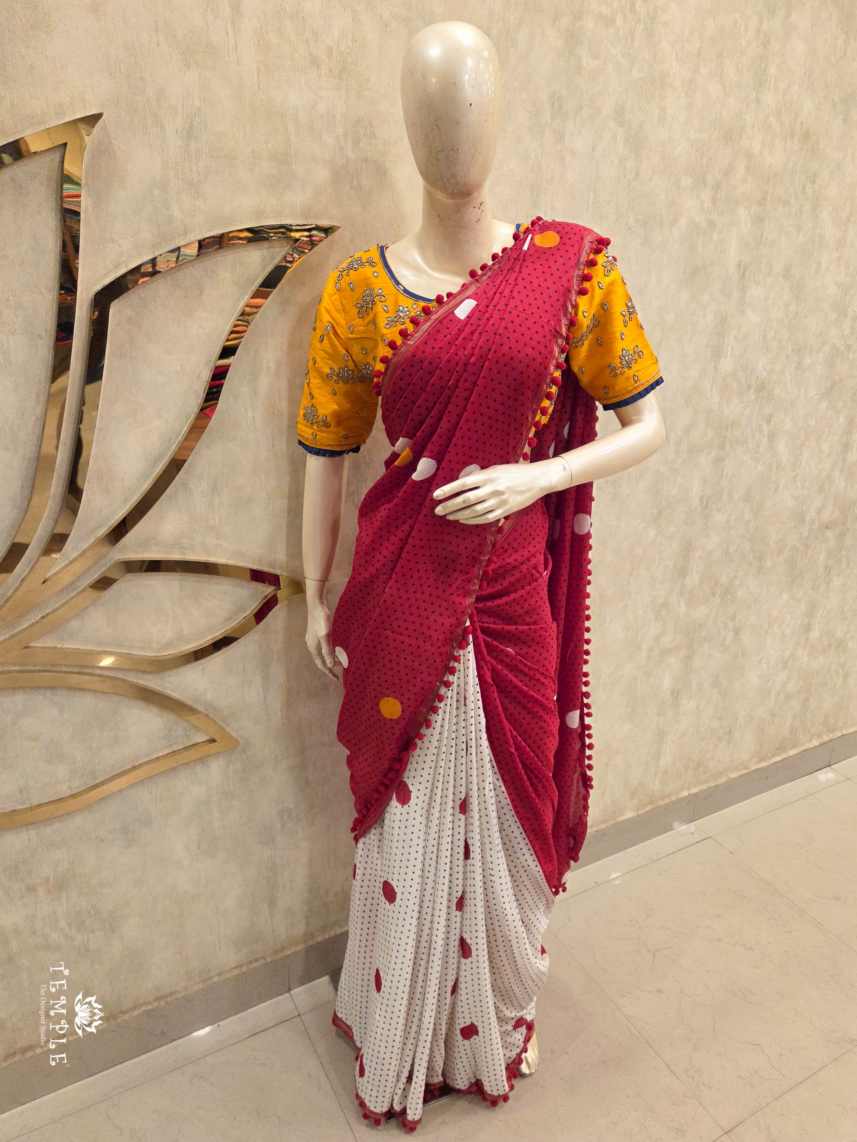 Chanderi Cotton Saree with Pom Pom | TTDS3047