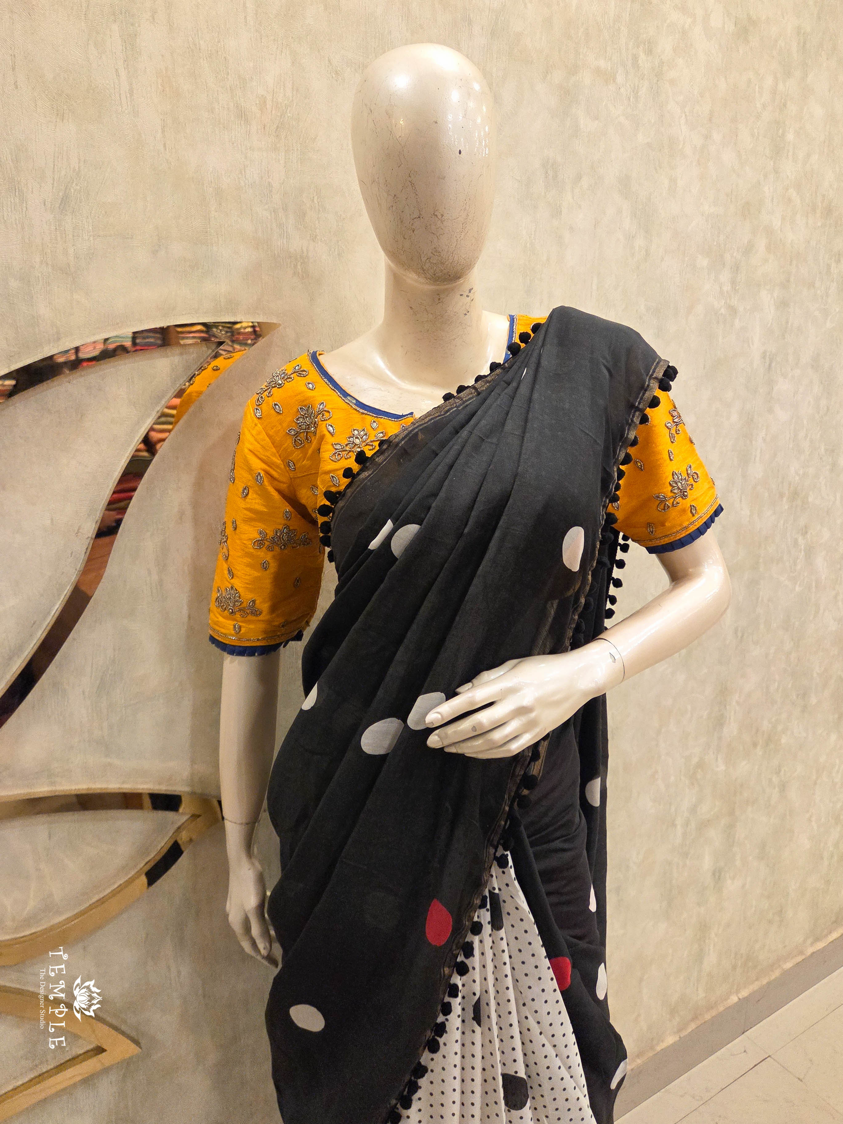 Chanderi Cotton Saree with Pom Pom | TTDS3047