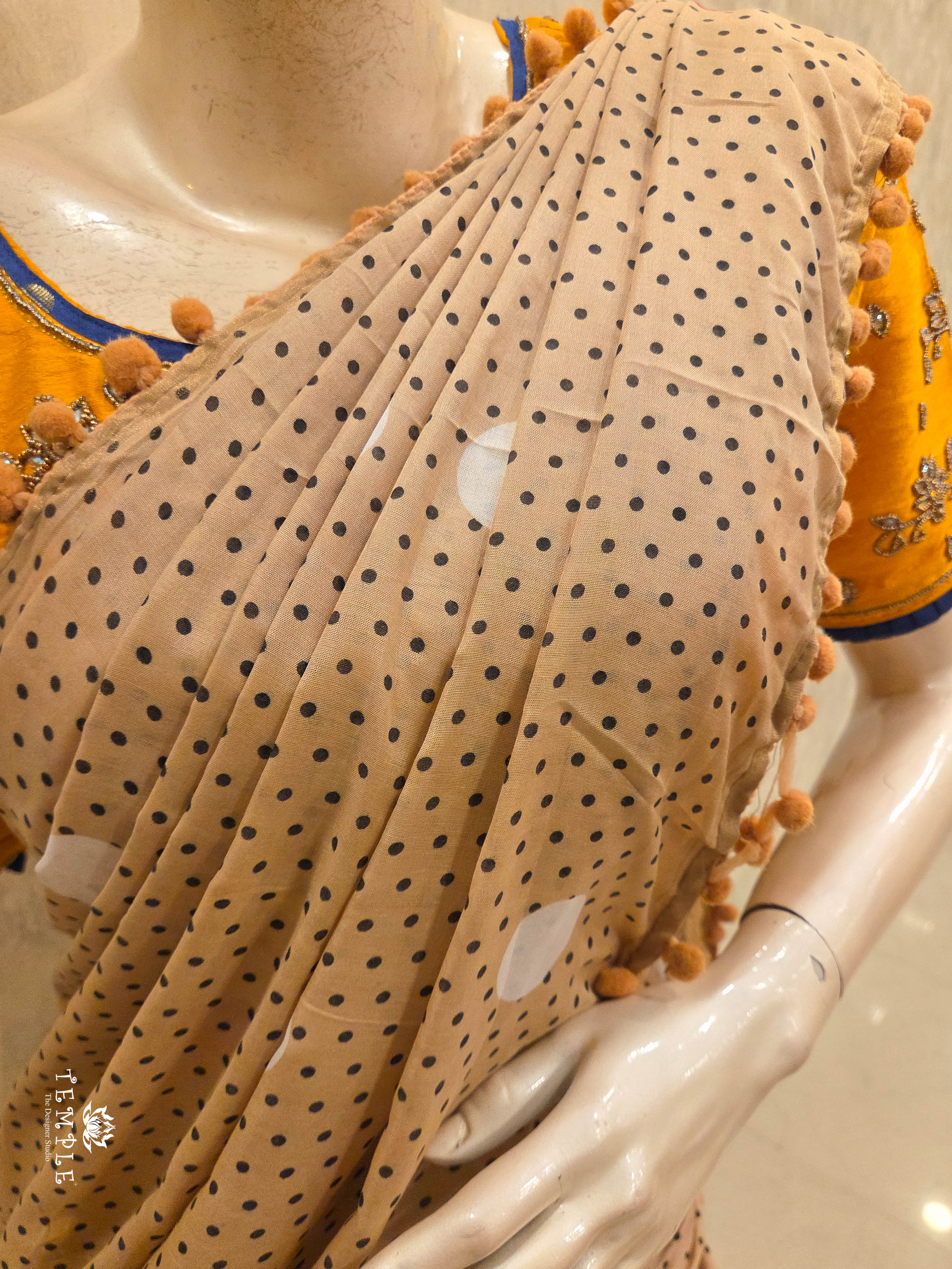 Chanderi Cotton Saree with Pom Pom | TTDS3047