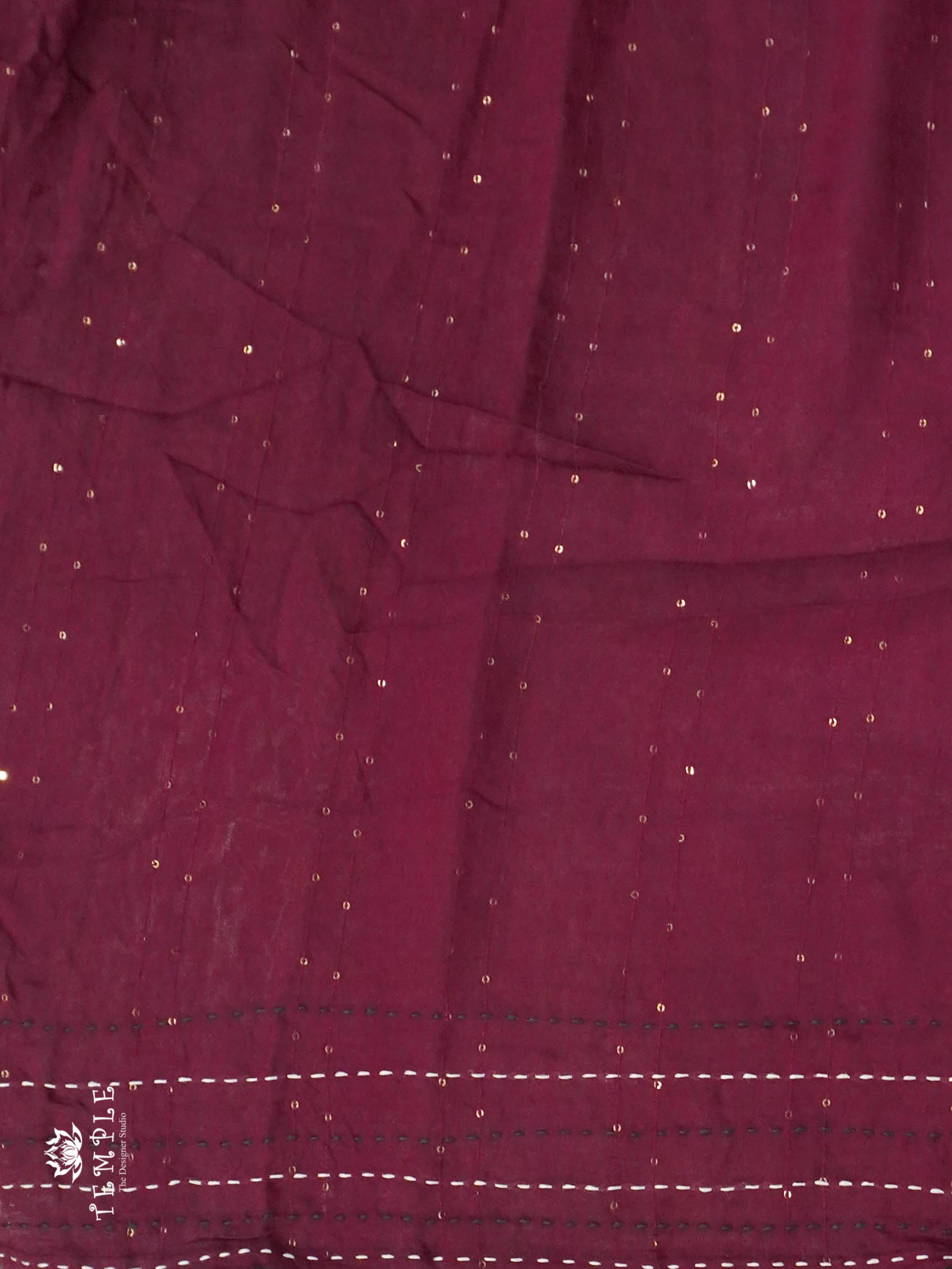 Batik Printed Saree With Kantha Work(Magenta) | TTDS1331 | Sparkling Deals