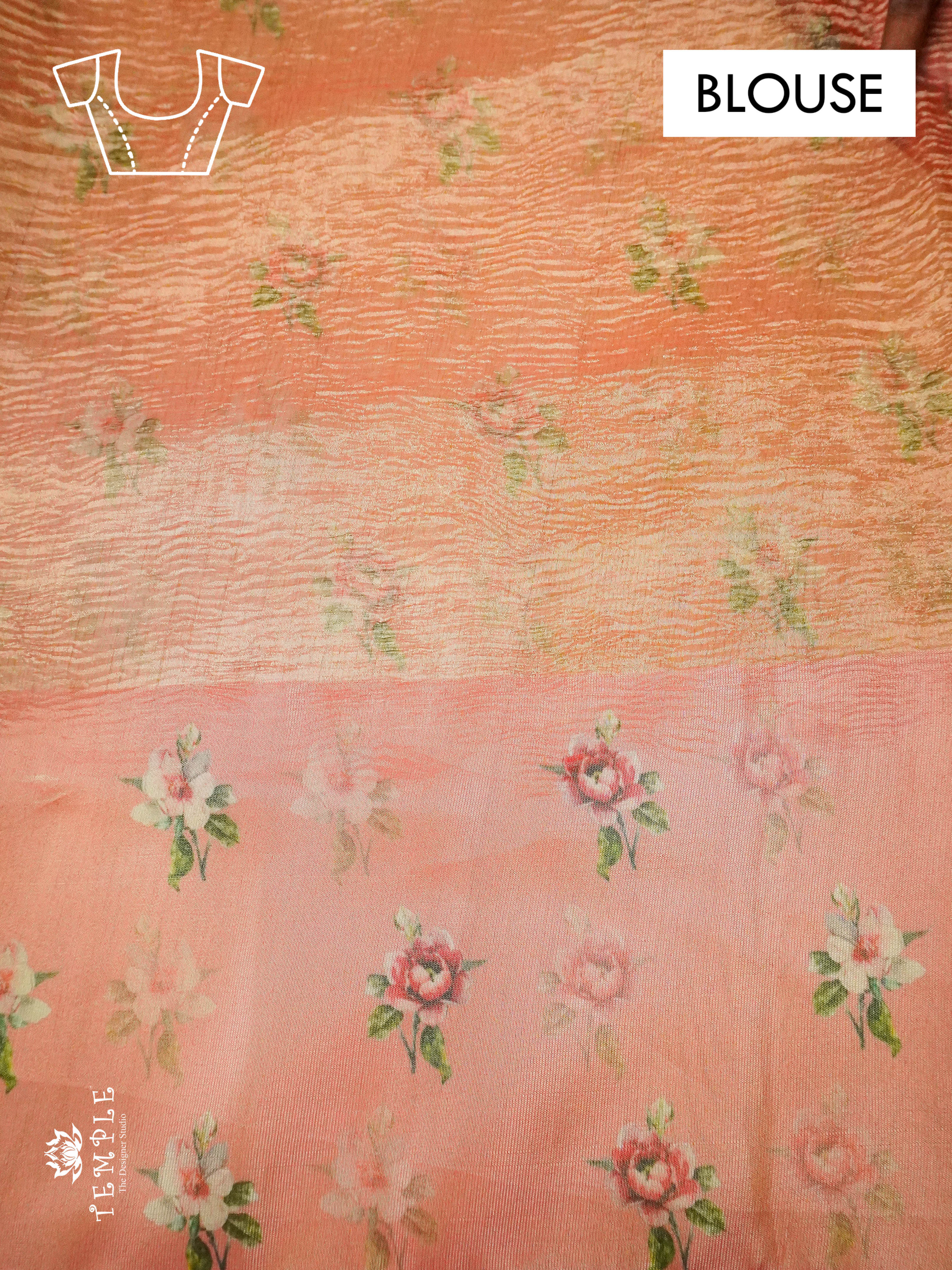 Rainbow Tissue Saree (Peach) (Crushed material with Floral Design) | TTDS960