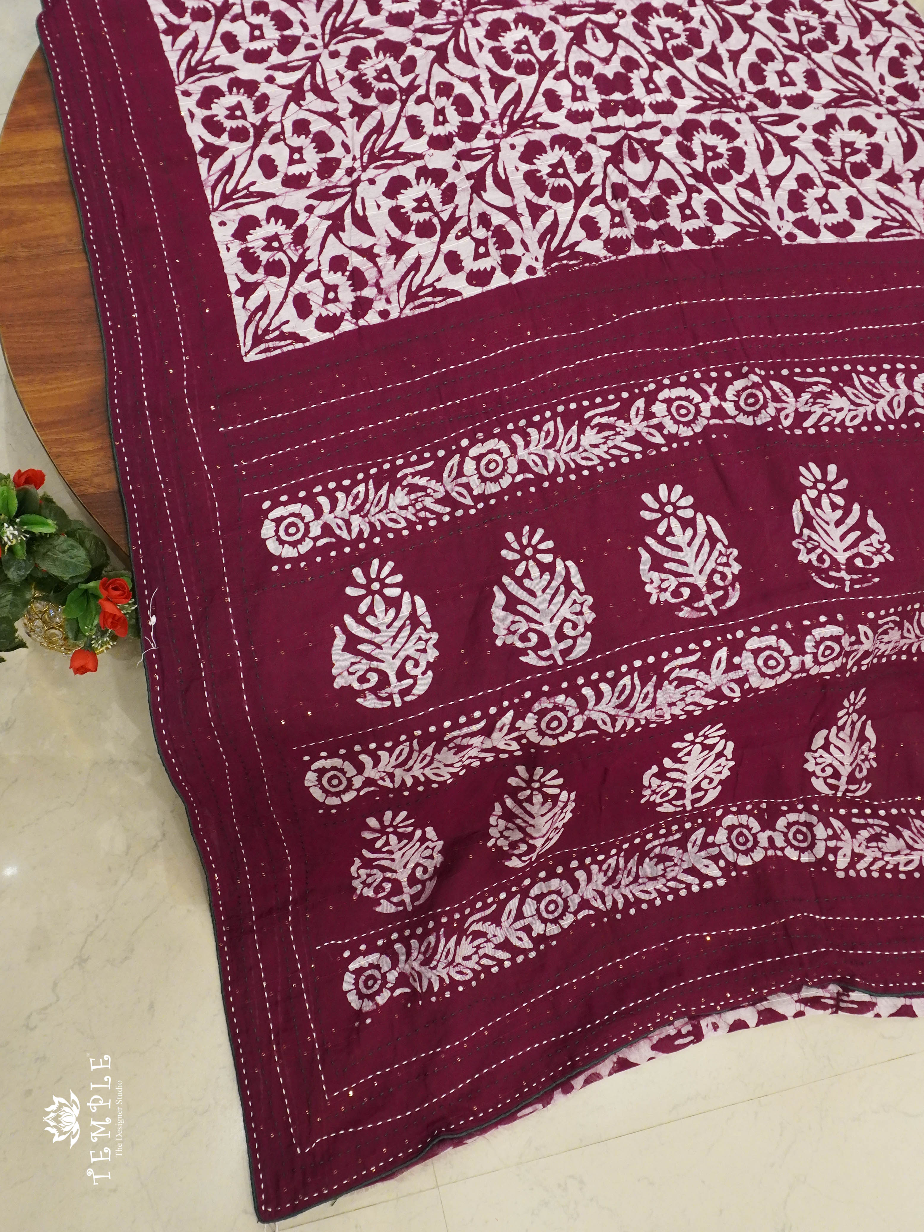 Batik Printed Saree With Kantha Work | TTDS1331 | Special Sale