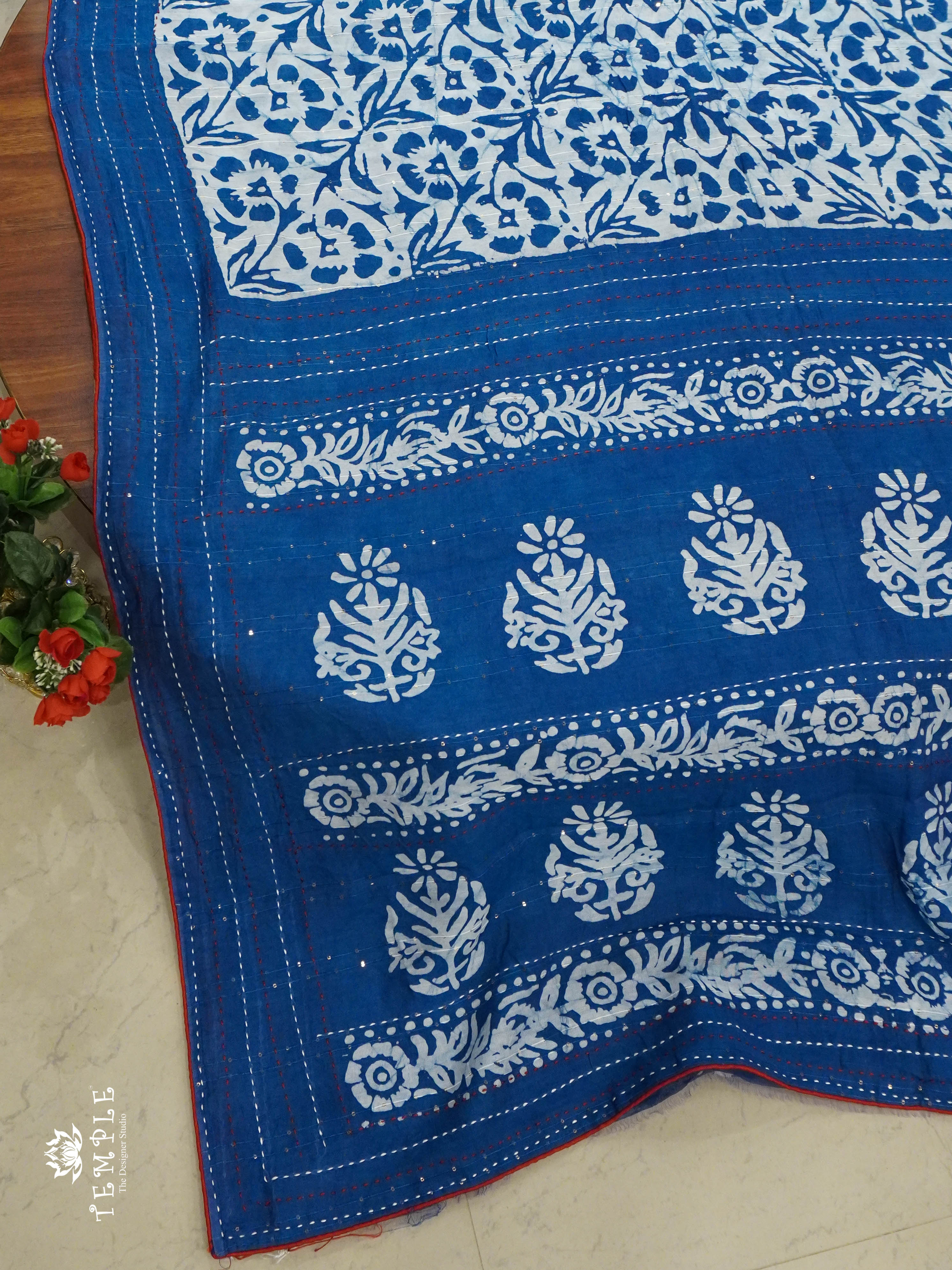 Batik Printed Saree With Kantha Work | TTDS1331 | Special Sale