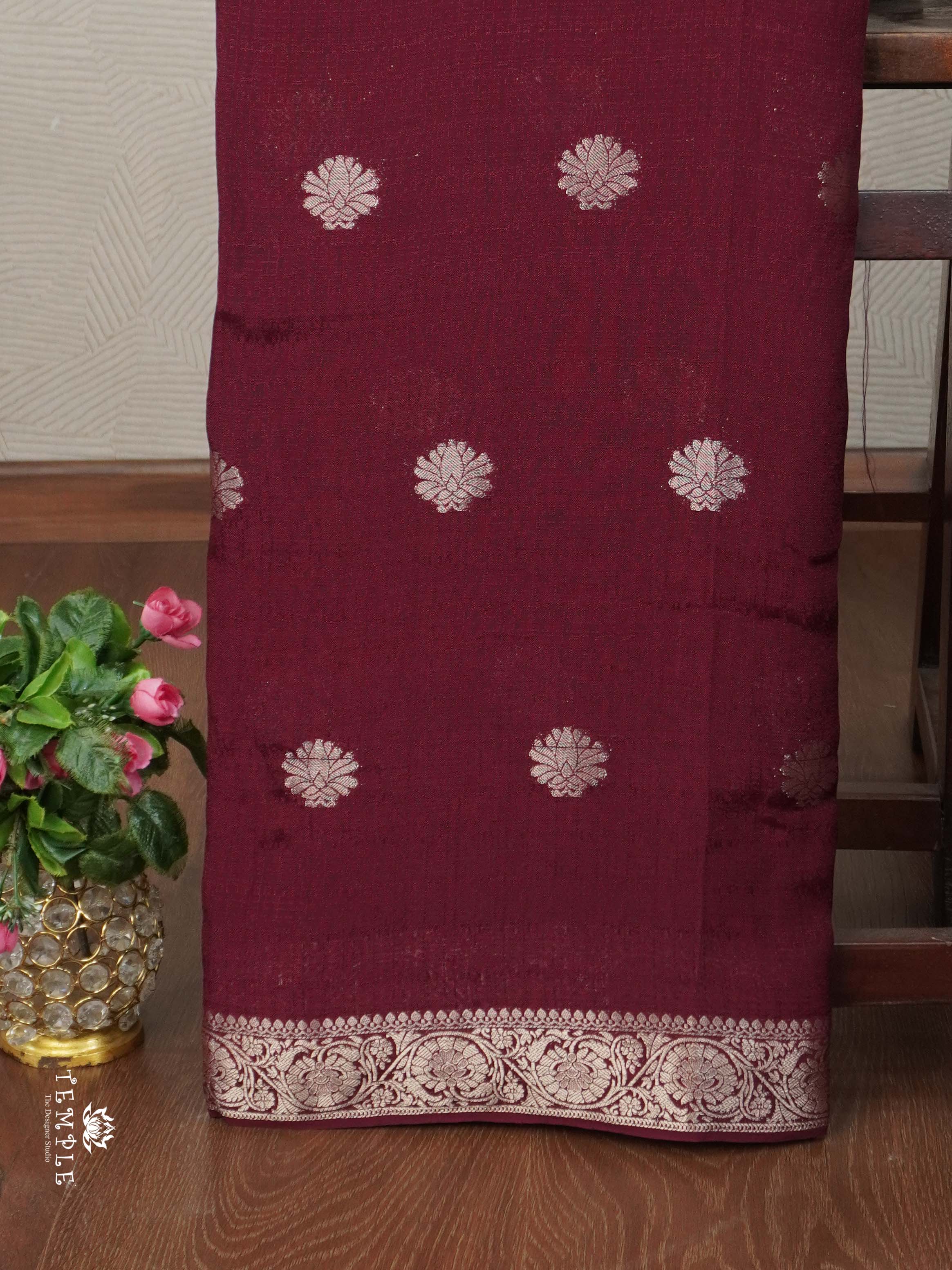Khadi Silk Saree(Wine Colour) | TTDS2708