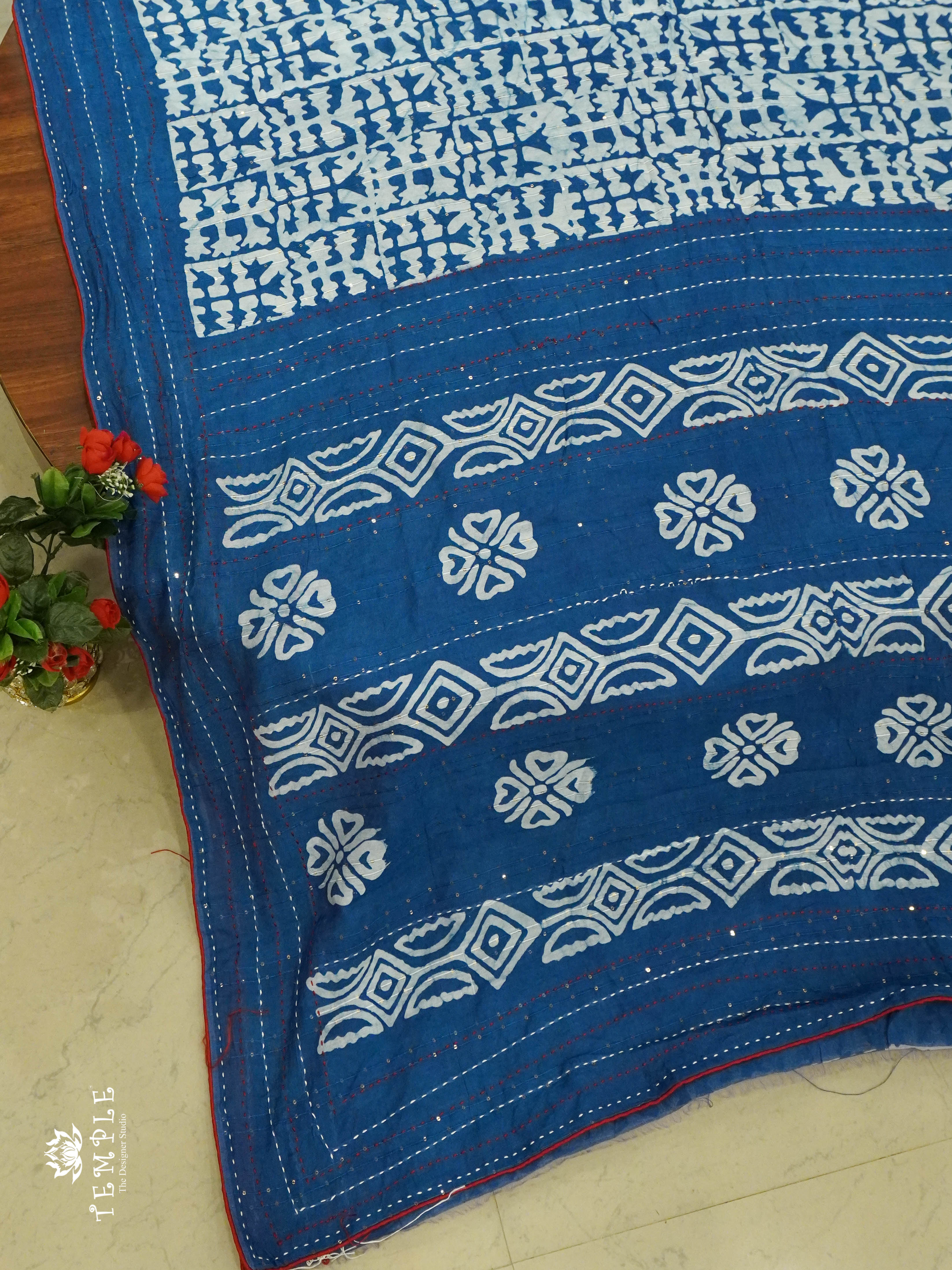 Batik Printed Saree With Kantha Work | TTDS1331 | Special Sale