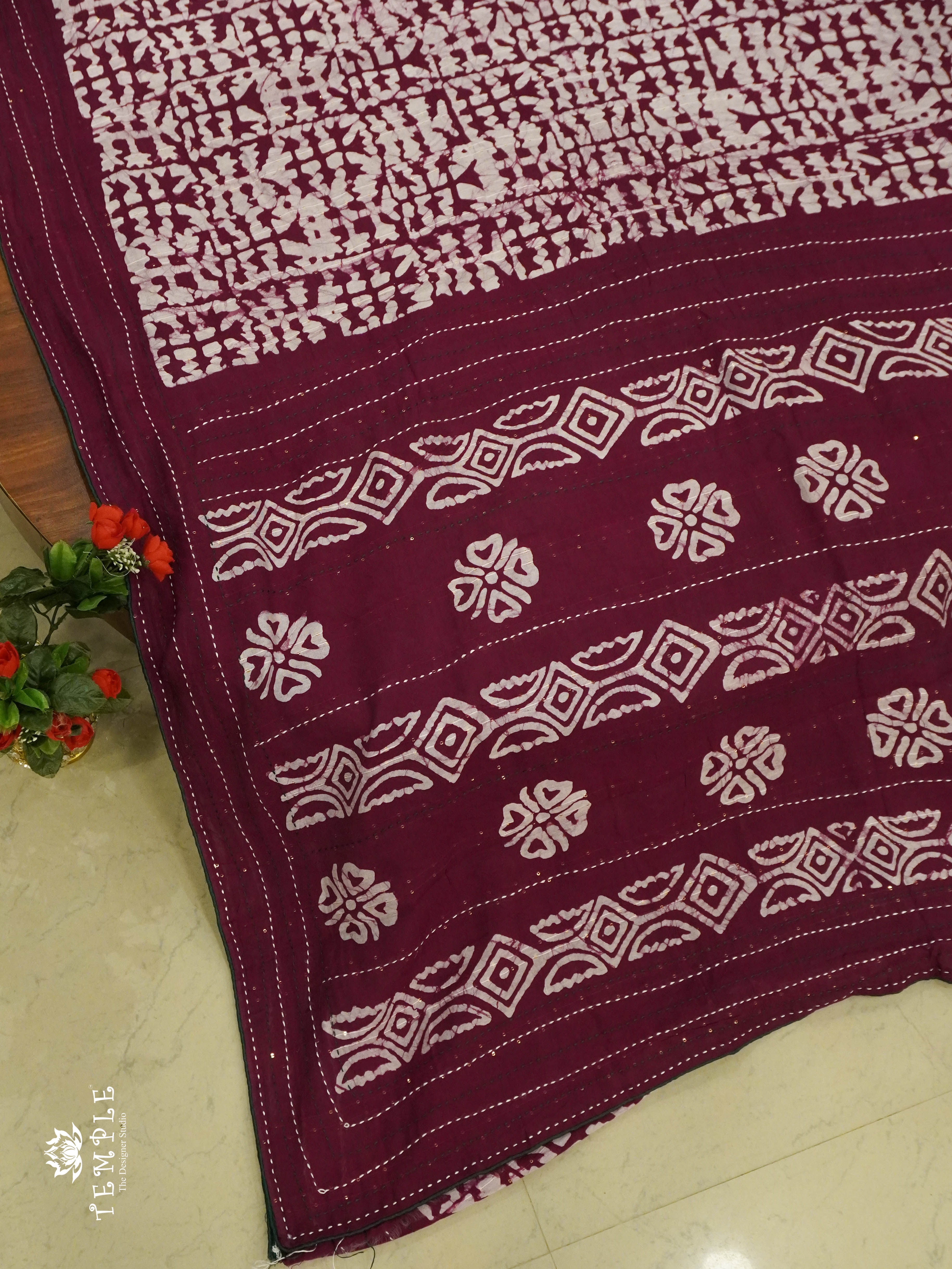 Batik Printed Saree With Kantha Work | TTDS1331 | Special Sale