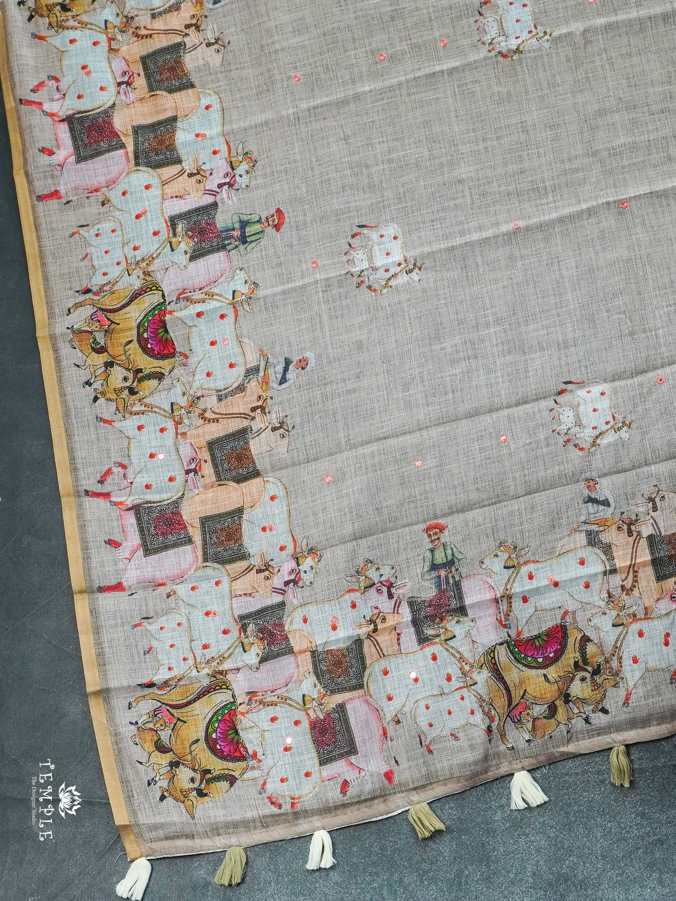 Pichwai Printed Linen Cotton Saree | TTDS2214 | PRE BOOKING