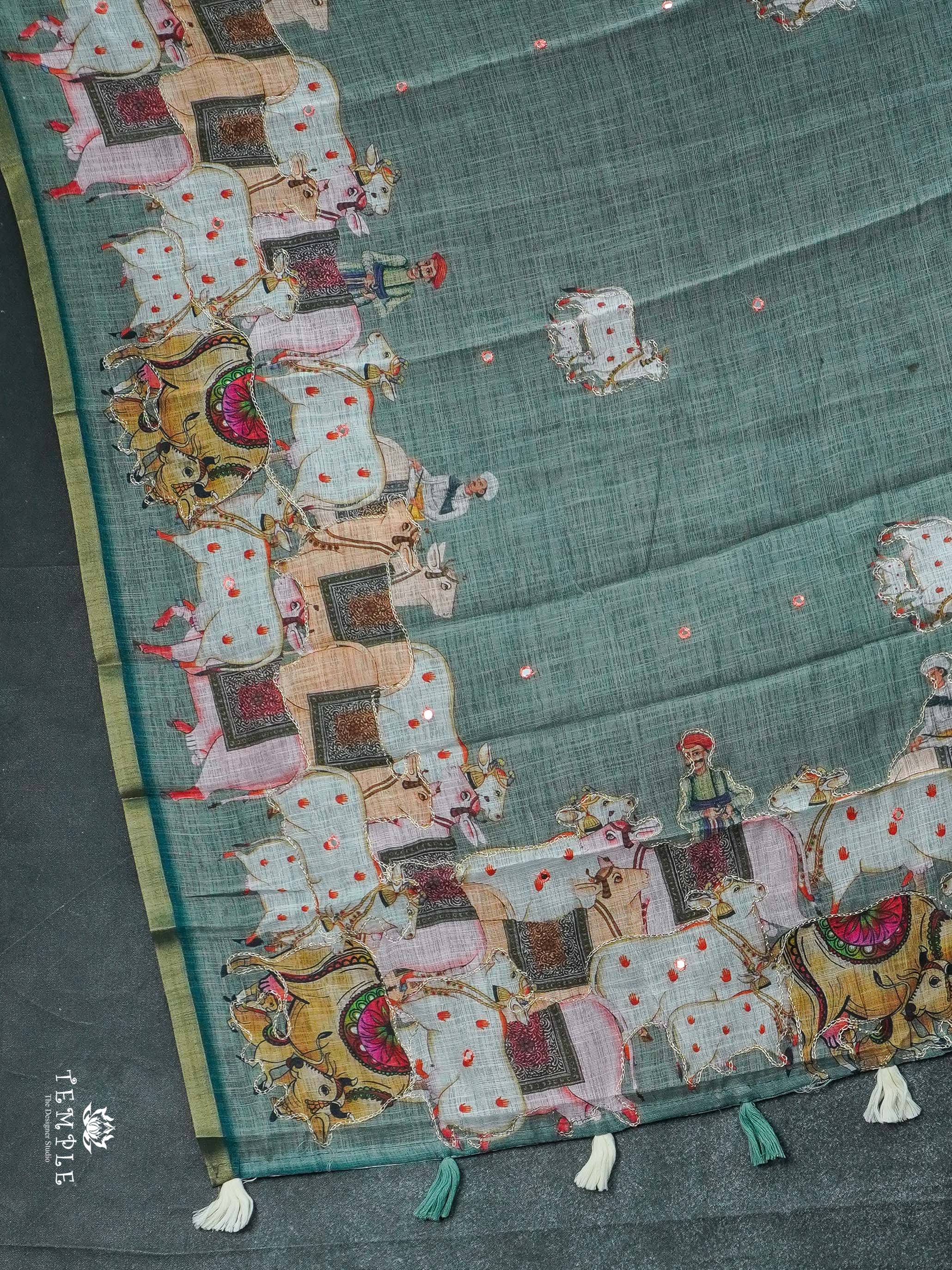 Pichwai Printed Linen Cotton Saree | TTDS2214 | PRE BOOKING