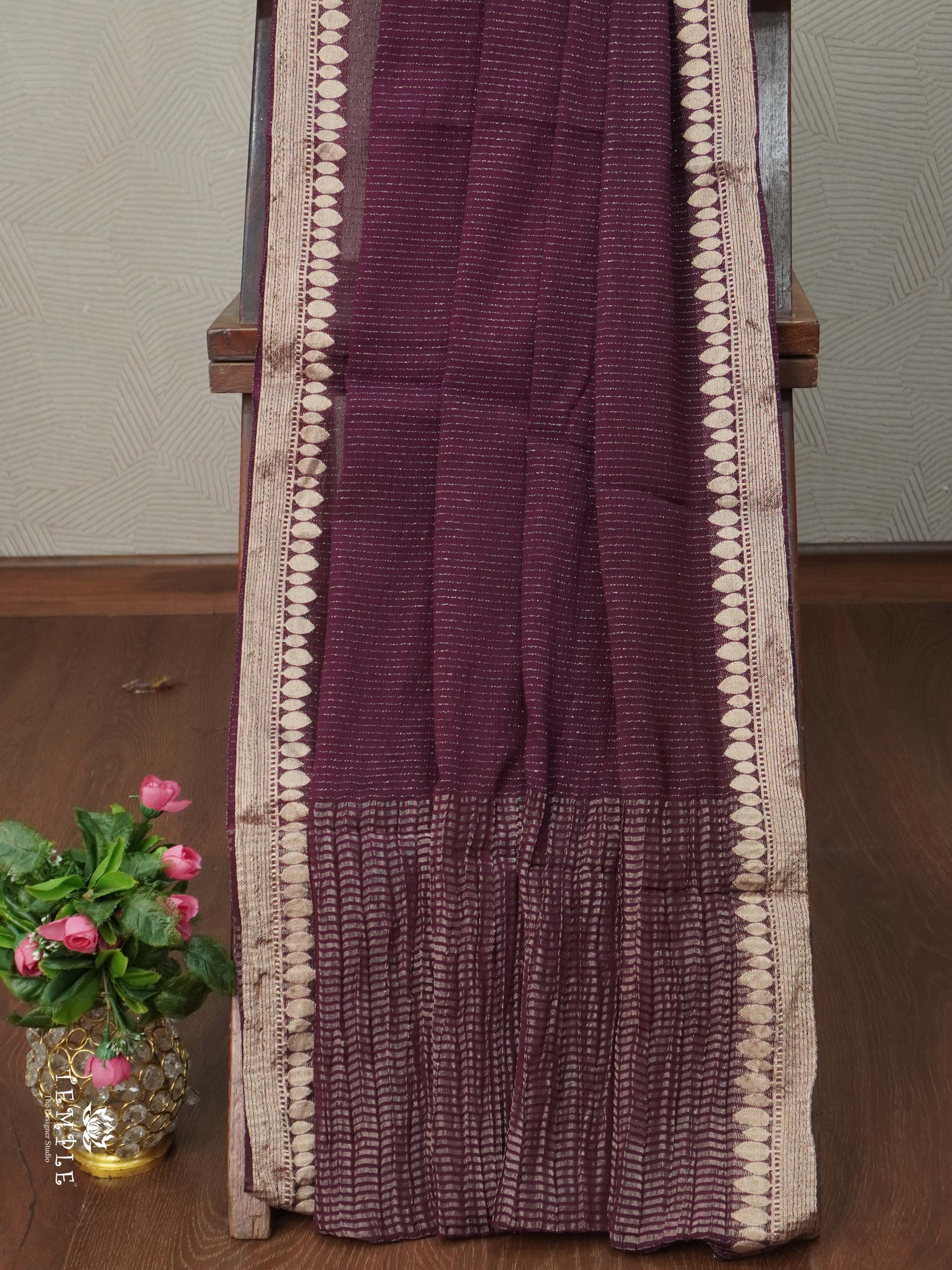 Fancy Georgette Saree With Vaira Oosi Pattern(Wine colour) | TTDS2709