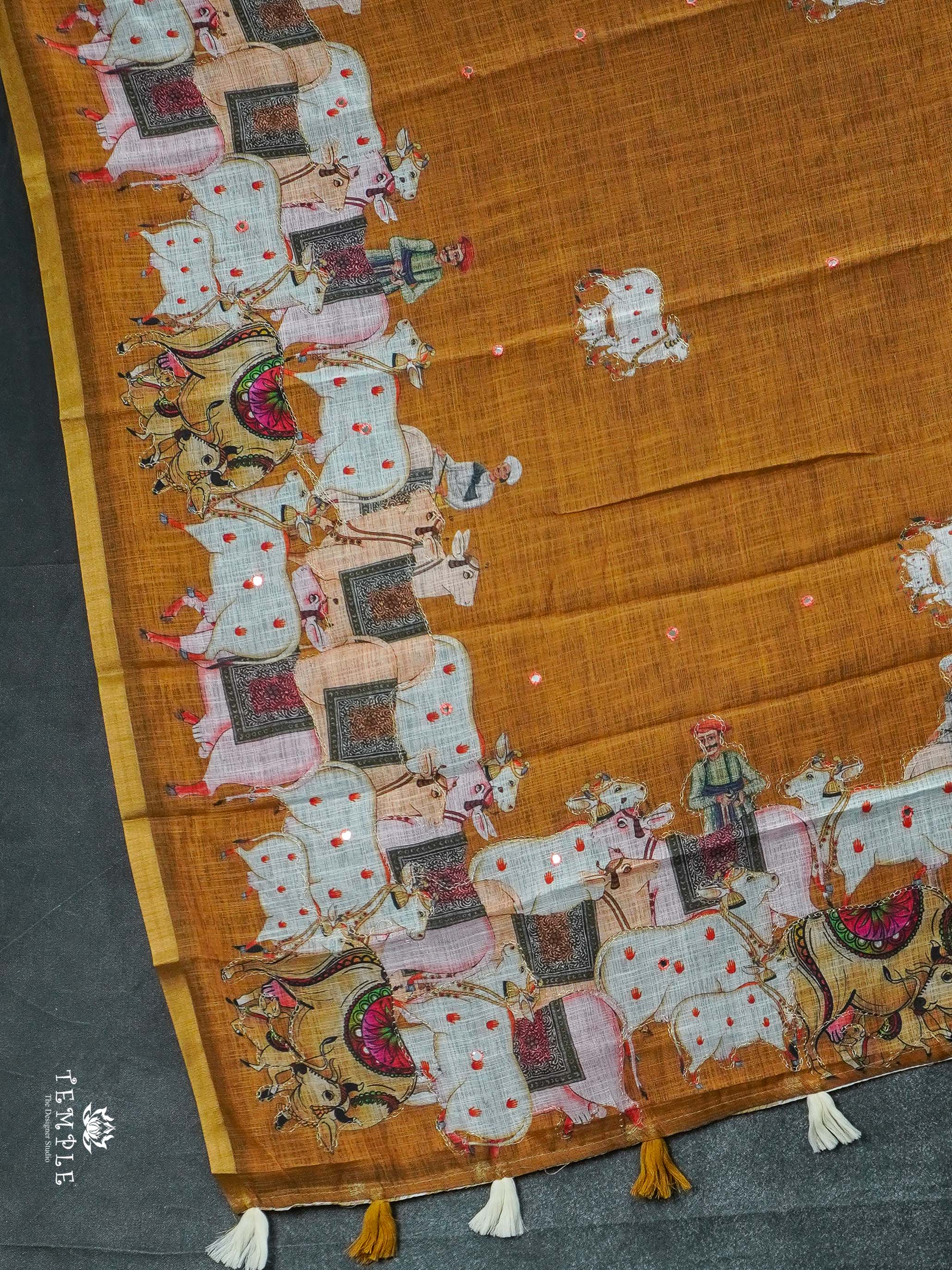 Pichwai Printed Linen Cotton Saree | TTDS2214 | PRE BOOKING