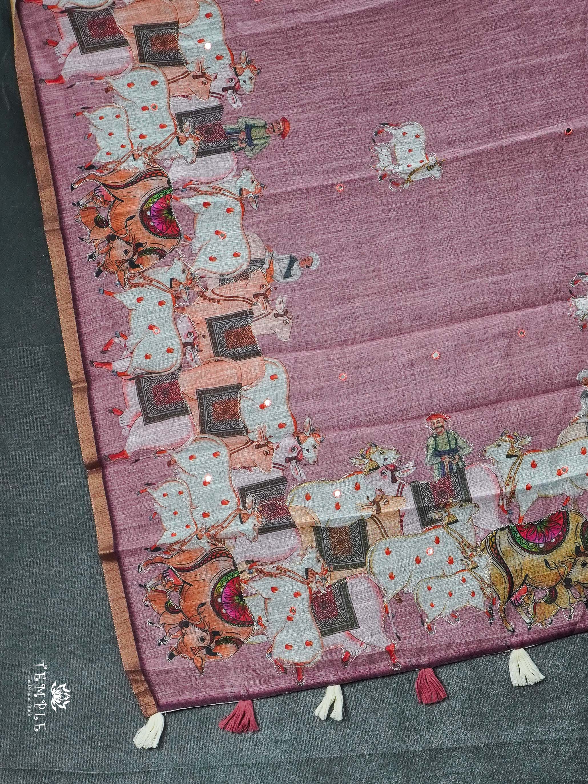Pichwai Printed Linen Cotton Saree | TTDS2214 | PRE BOOKING
