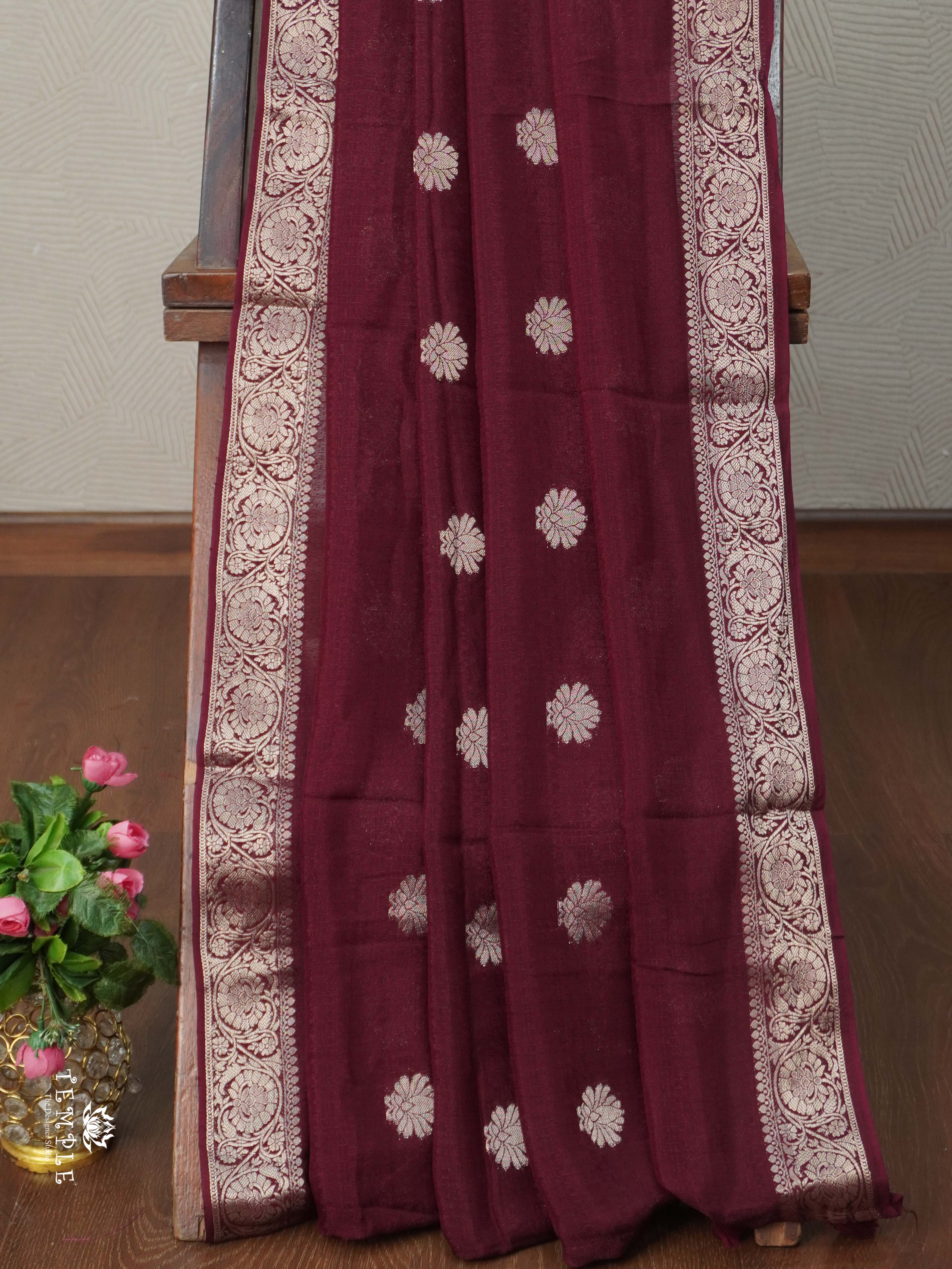 Khadi Silk Saree(Wine Colour) | TTDS2708