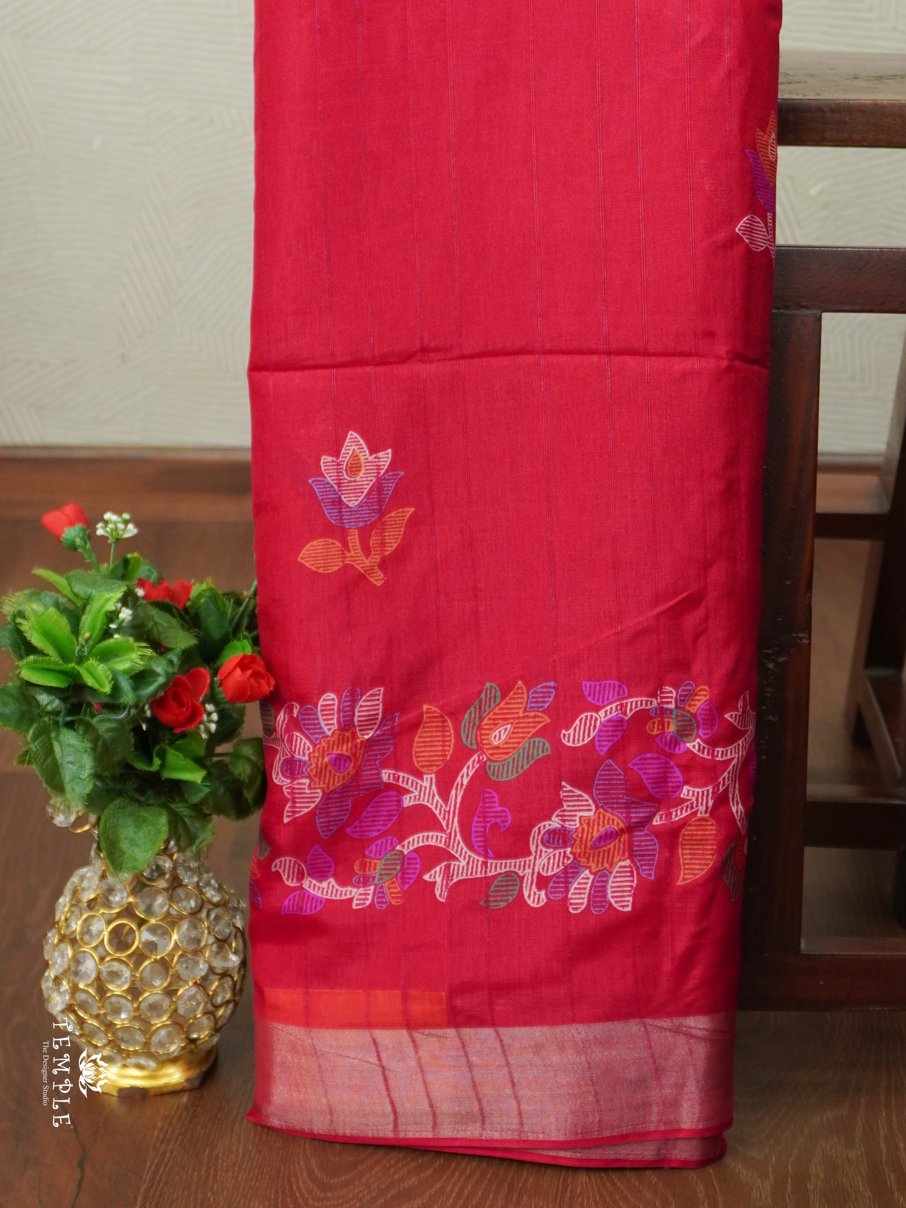Printed kosa Silk Saree(Rani Pink) | TTDS2223