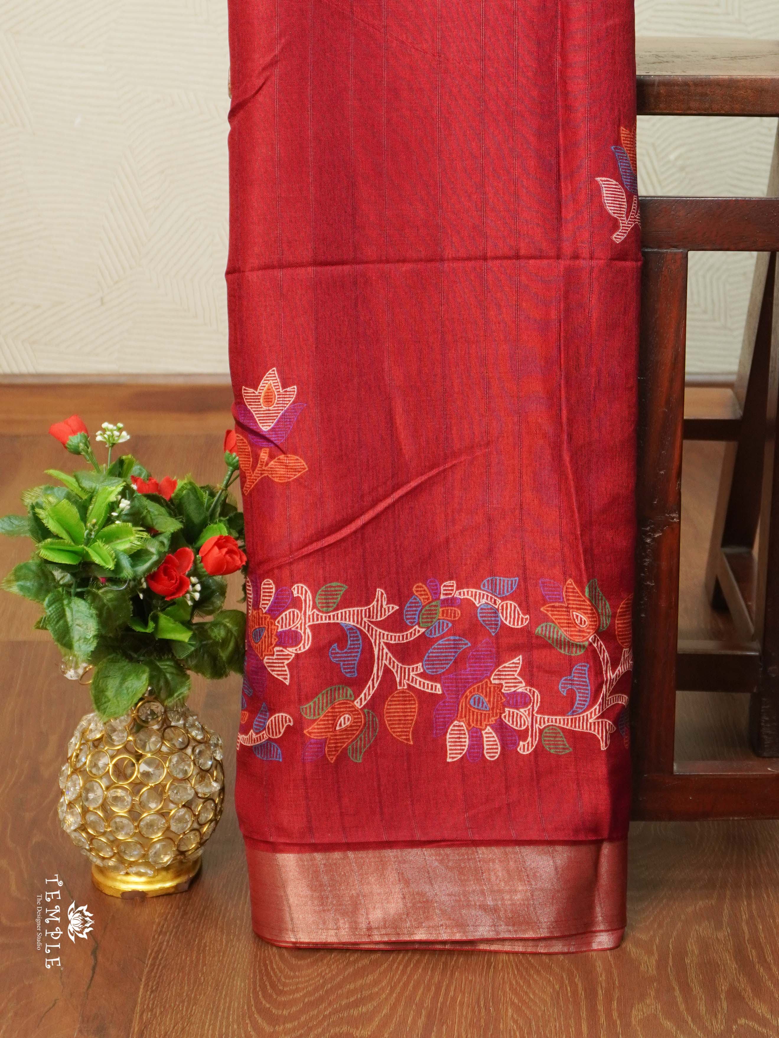 Printed kosa Silk Saree(Maroon) | TTDS2223