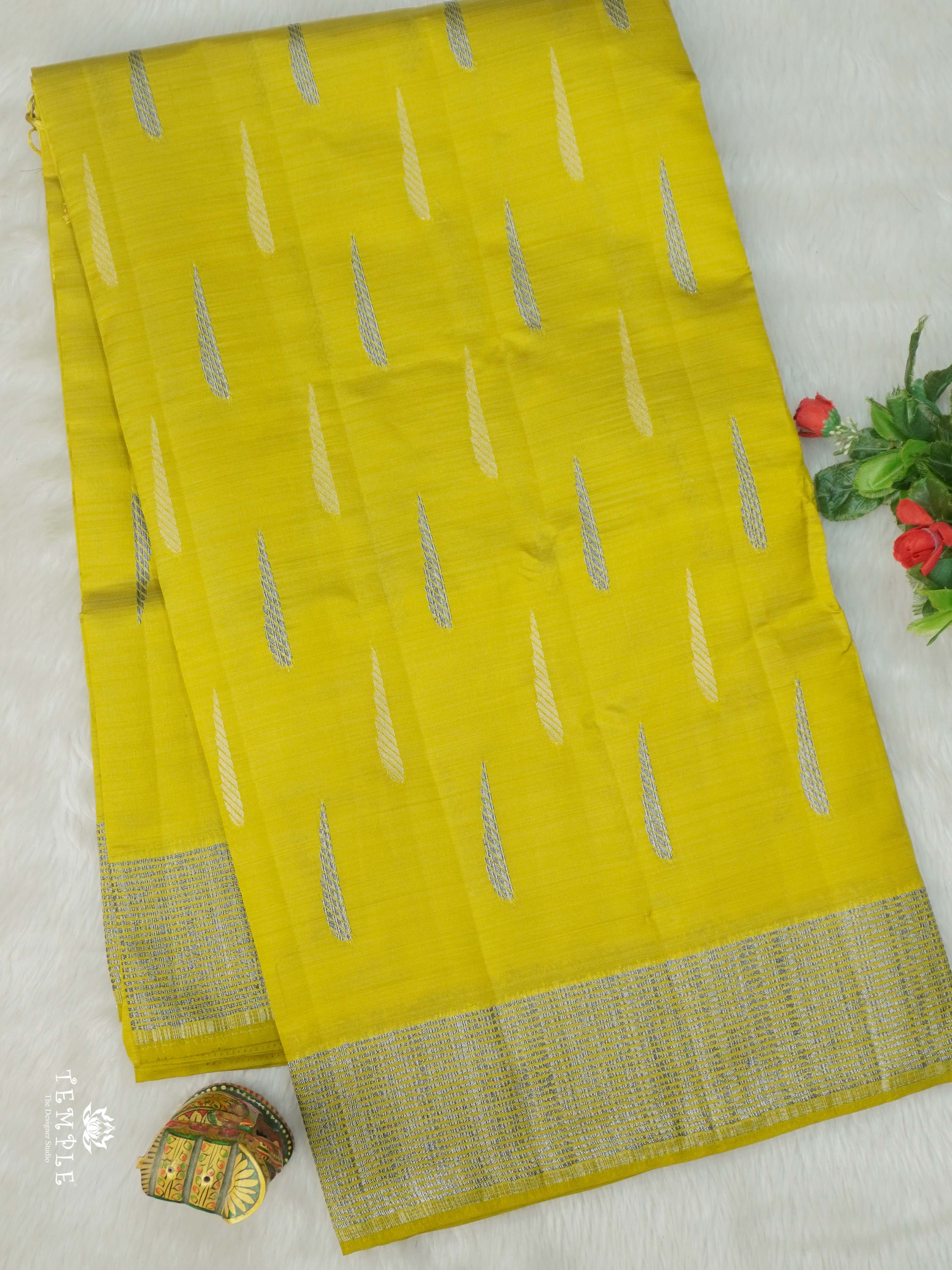 Semi Tussar Silk Saree(Lime Green) | TTDS2662