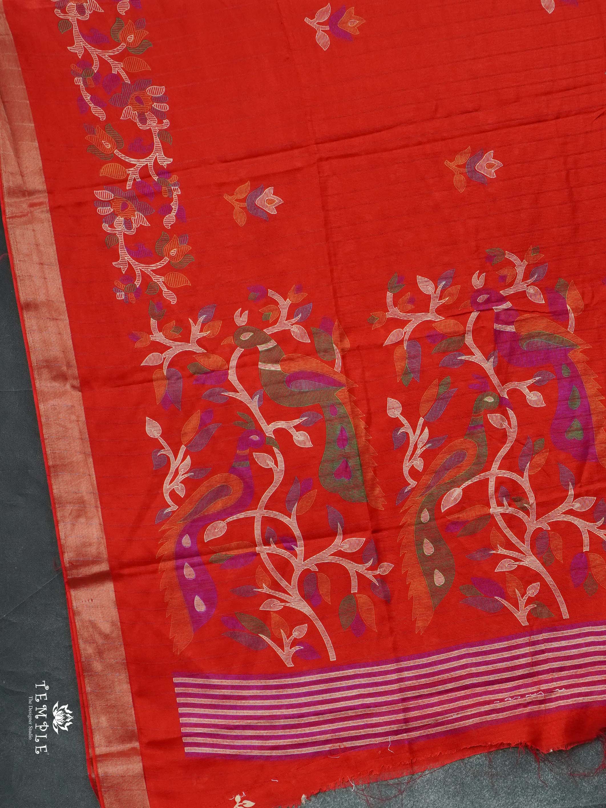 Printed kosa Silk Saree(Red) | TTDS2223