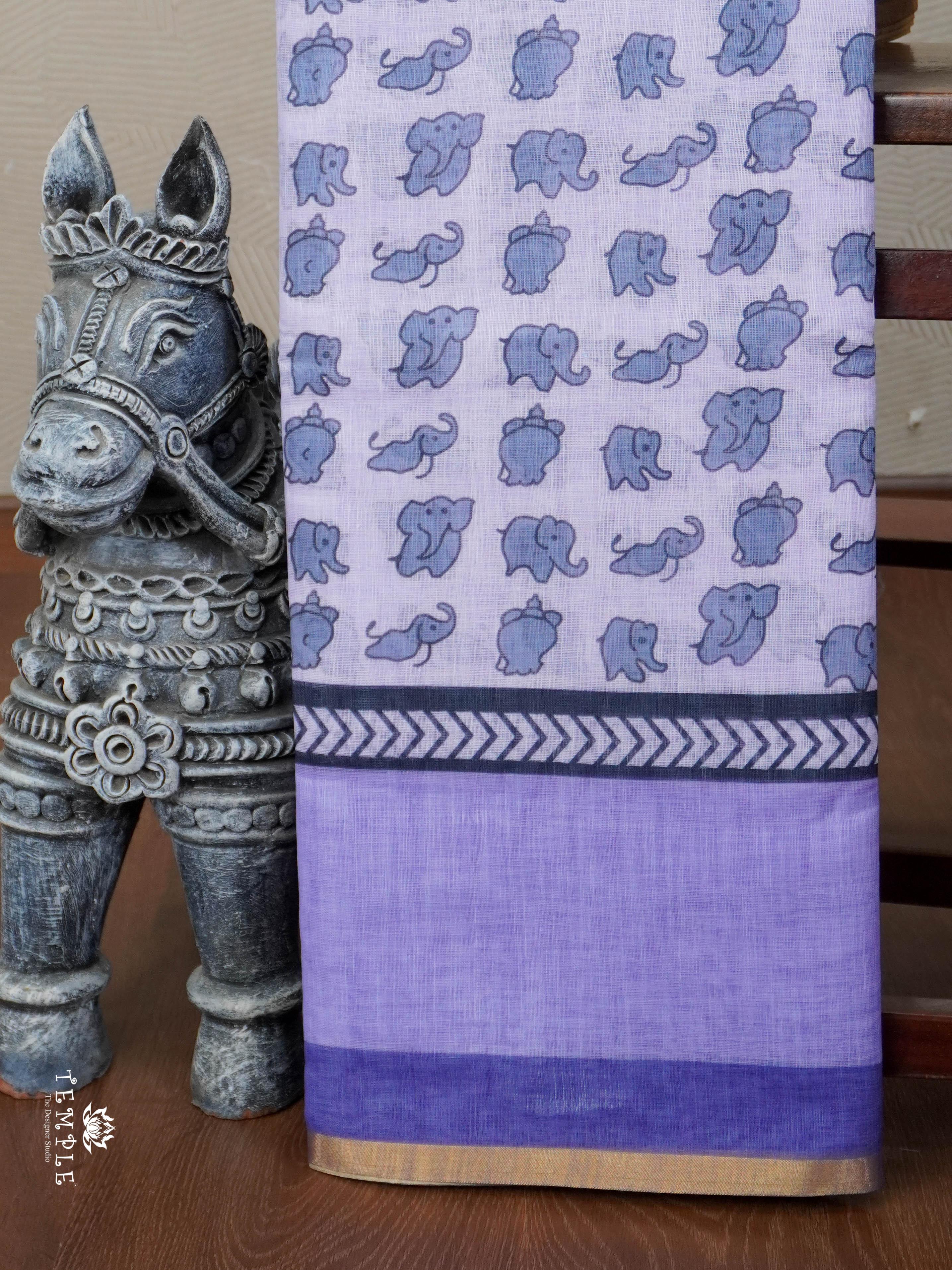 Linen Cotton Saree With Elephant Motifs | TTDS2811