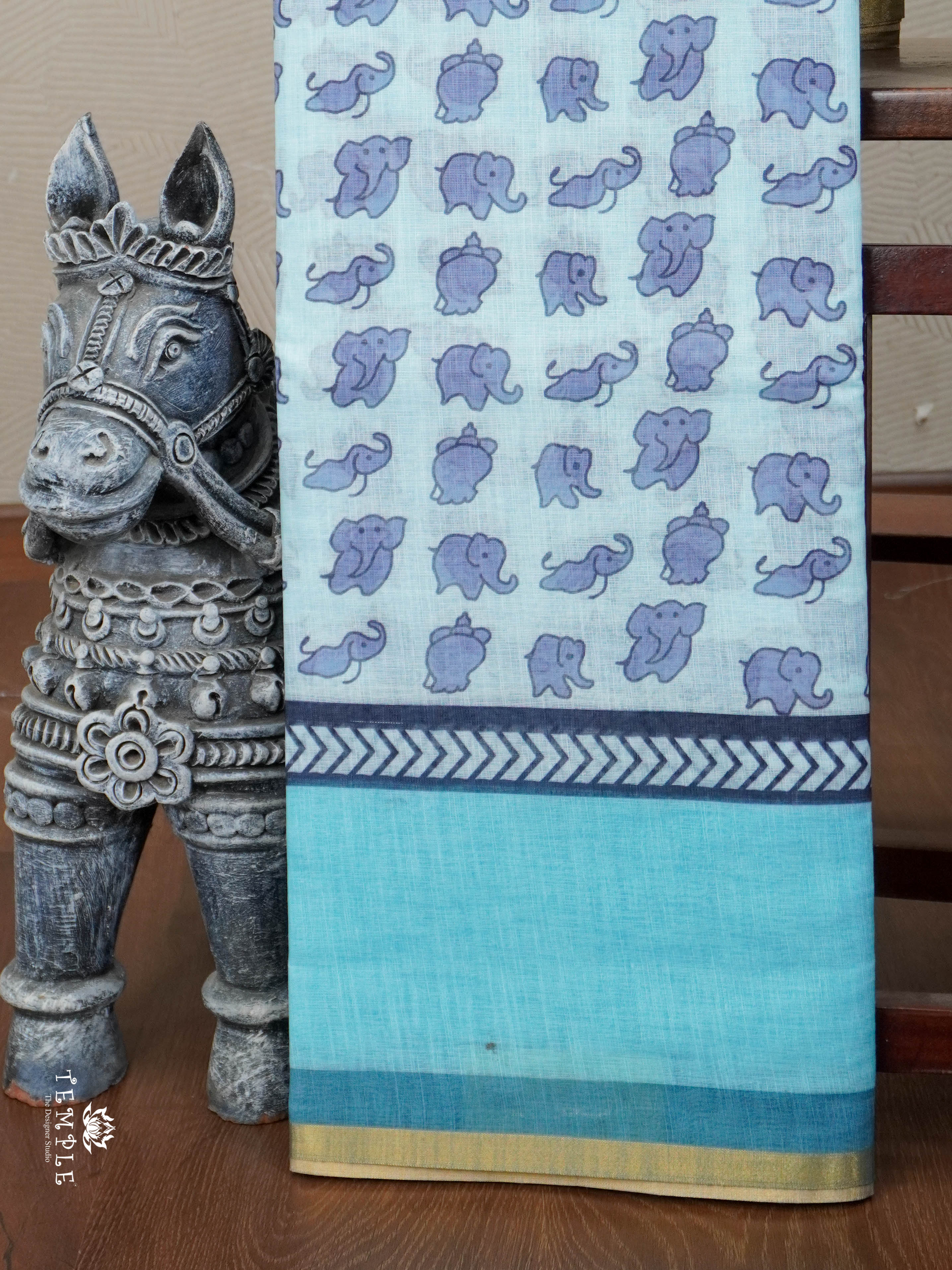 Linen Cotton Saree With Elephant Motifs | TTDS2811