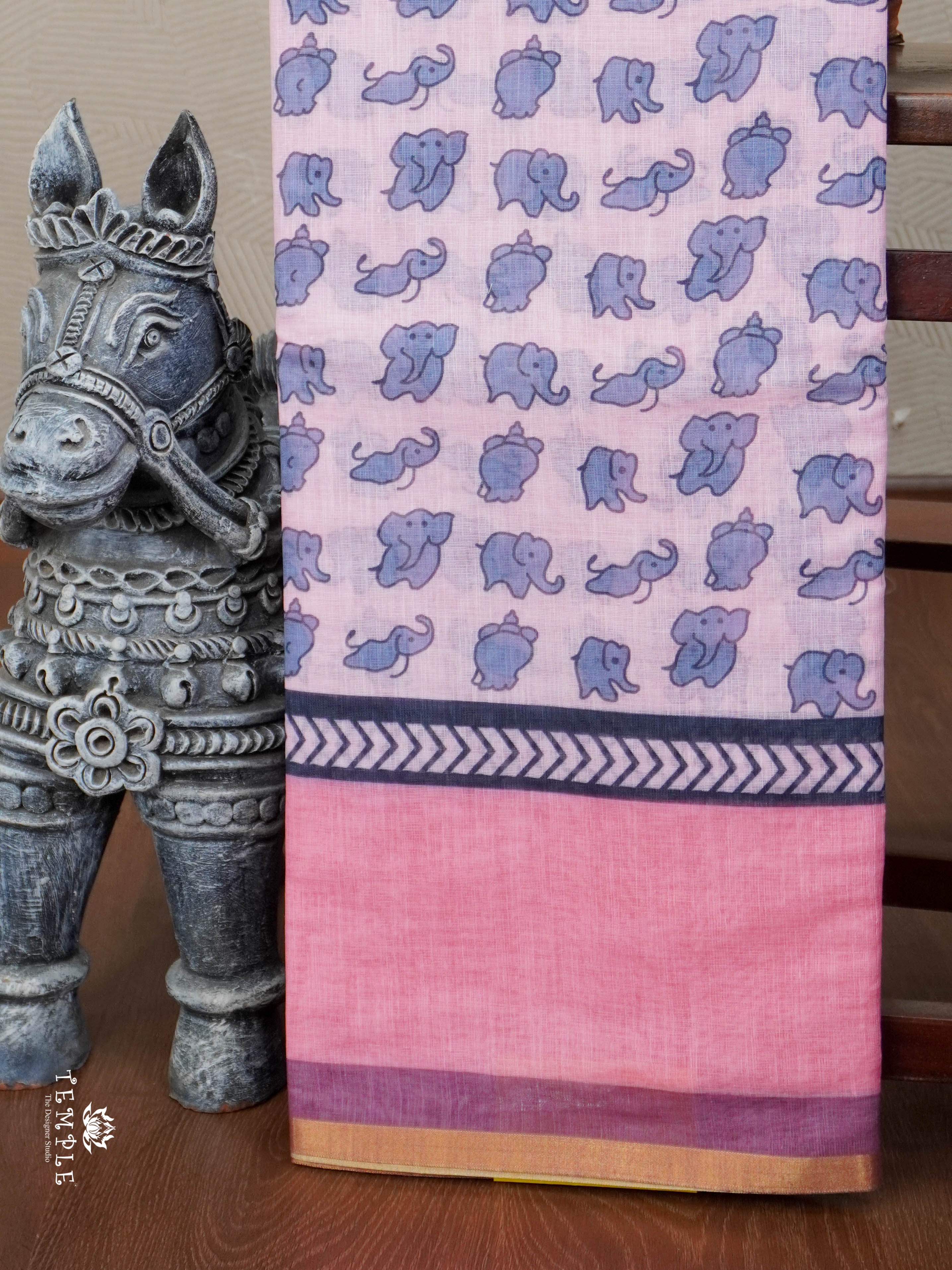 Linen Cotton Saree With Elephant Motifs | TTDS2811
