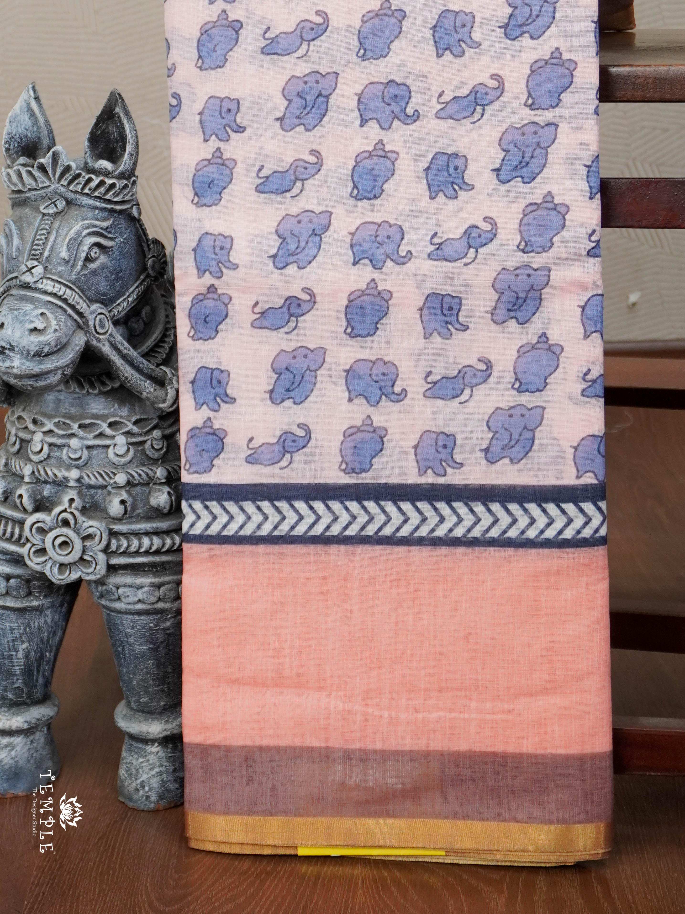 Linen Cotton Saree With Elephant Motifs | TTDS2811